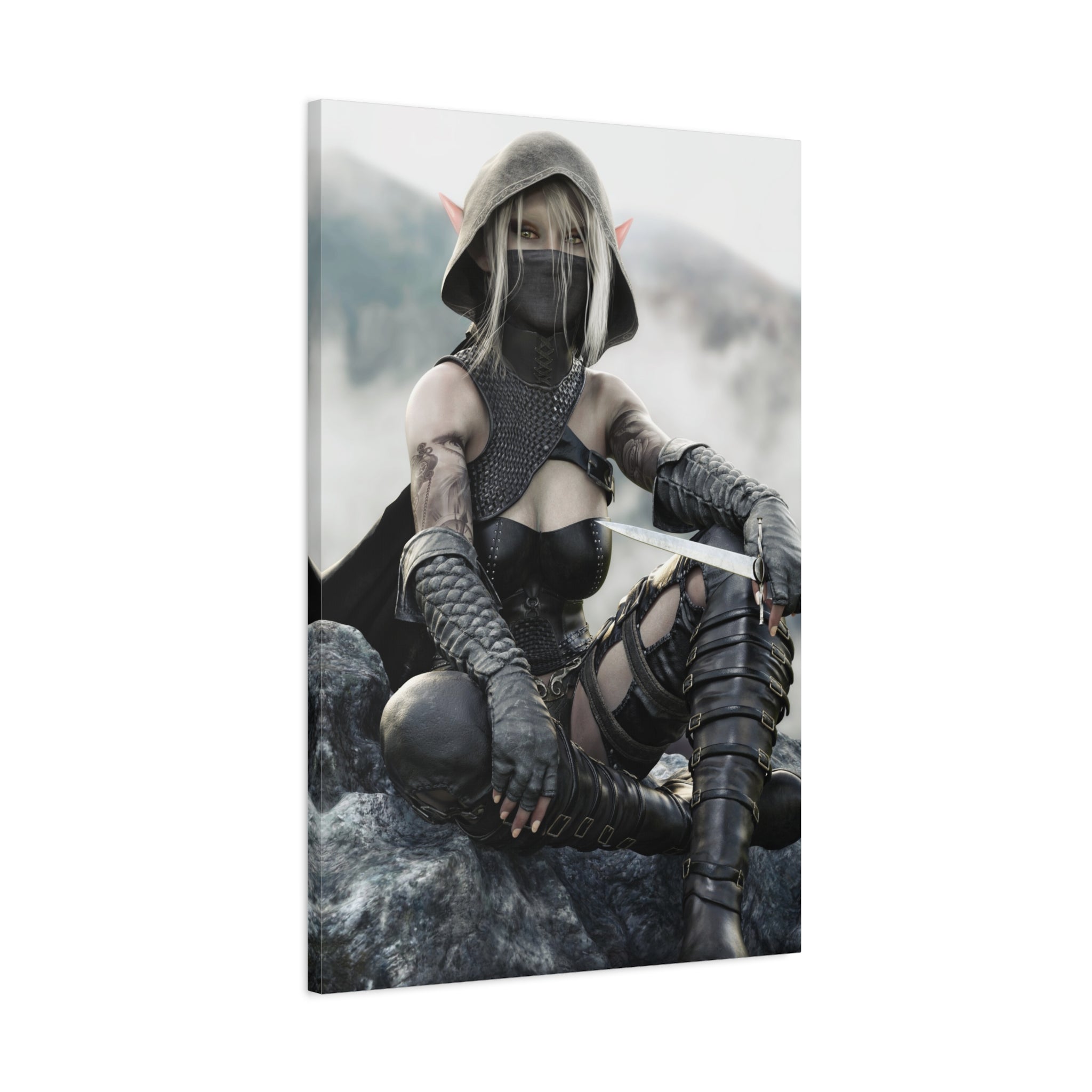 Rogue Elf Warrior Matte Canvas Print — Fantasy Assassin Wall Art- No AI - Human created illustration art