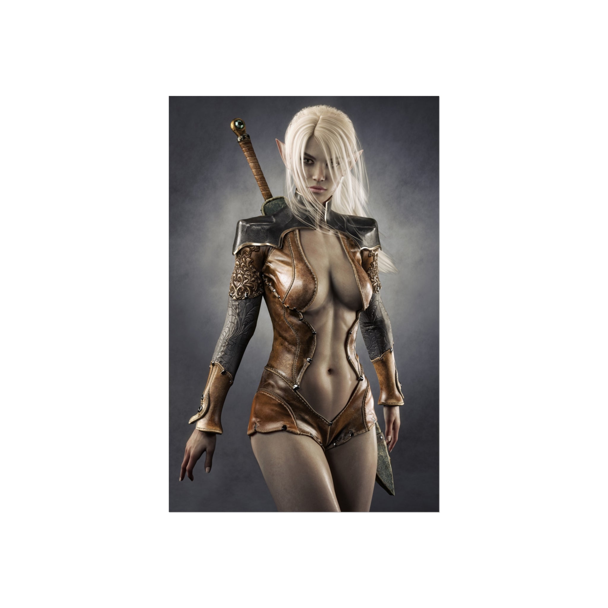 Fantasy Warrior Woman Fine Art Poster — Blonde Swordfighter Wall Art- No AI - Human created illustration art