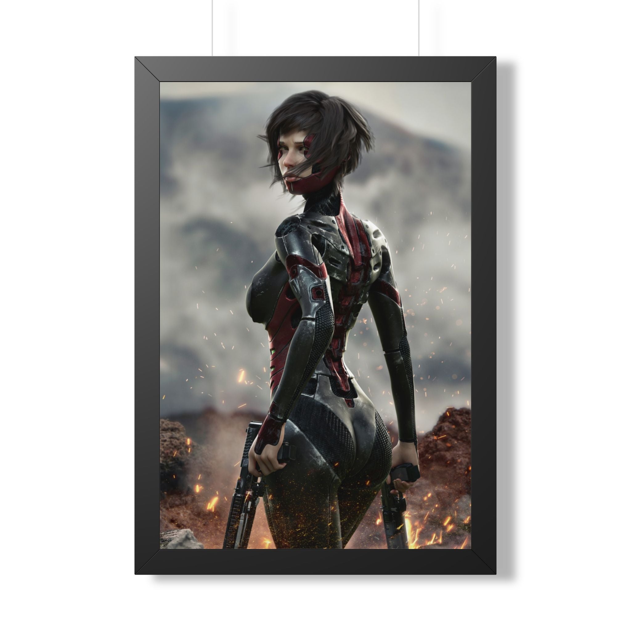 Framed Poster — Futuristic Sci‑Fi Female Warrior Art Print- No AI - Human created illustration art