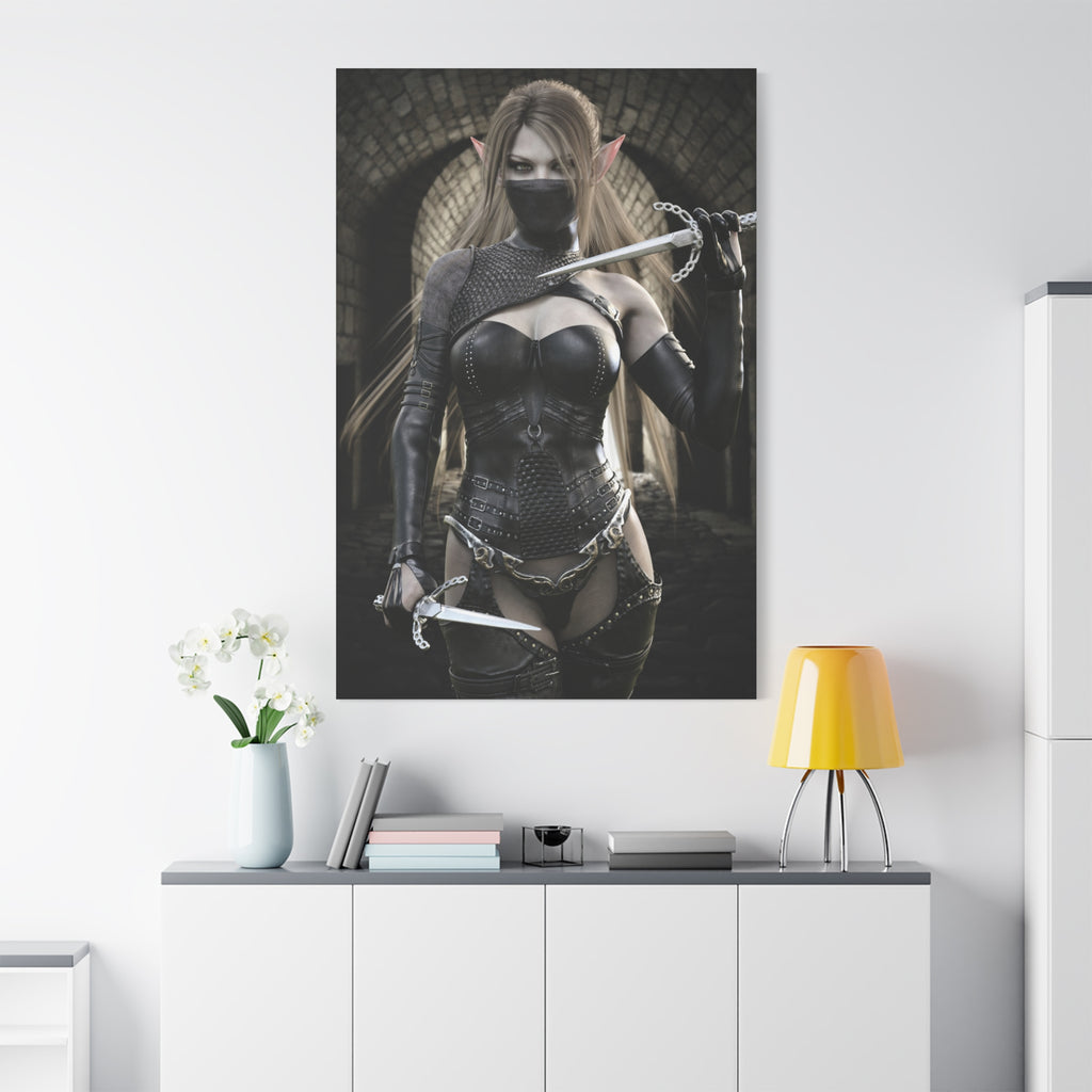 Dark Elf Assassin Canvas Wall Art | Fantasy Rogue Elf Artwork