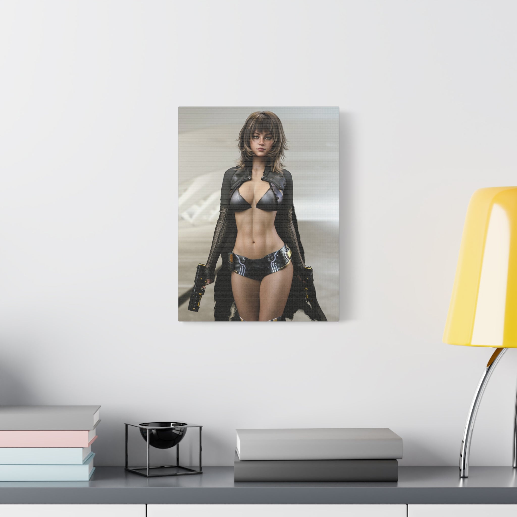 Sci‑Fi Femme Fatale Matte Canvas Print — Futuristic Warrior Wall Art- No AI - Human created illustration art