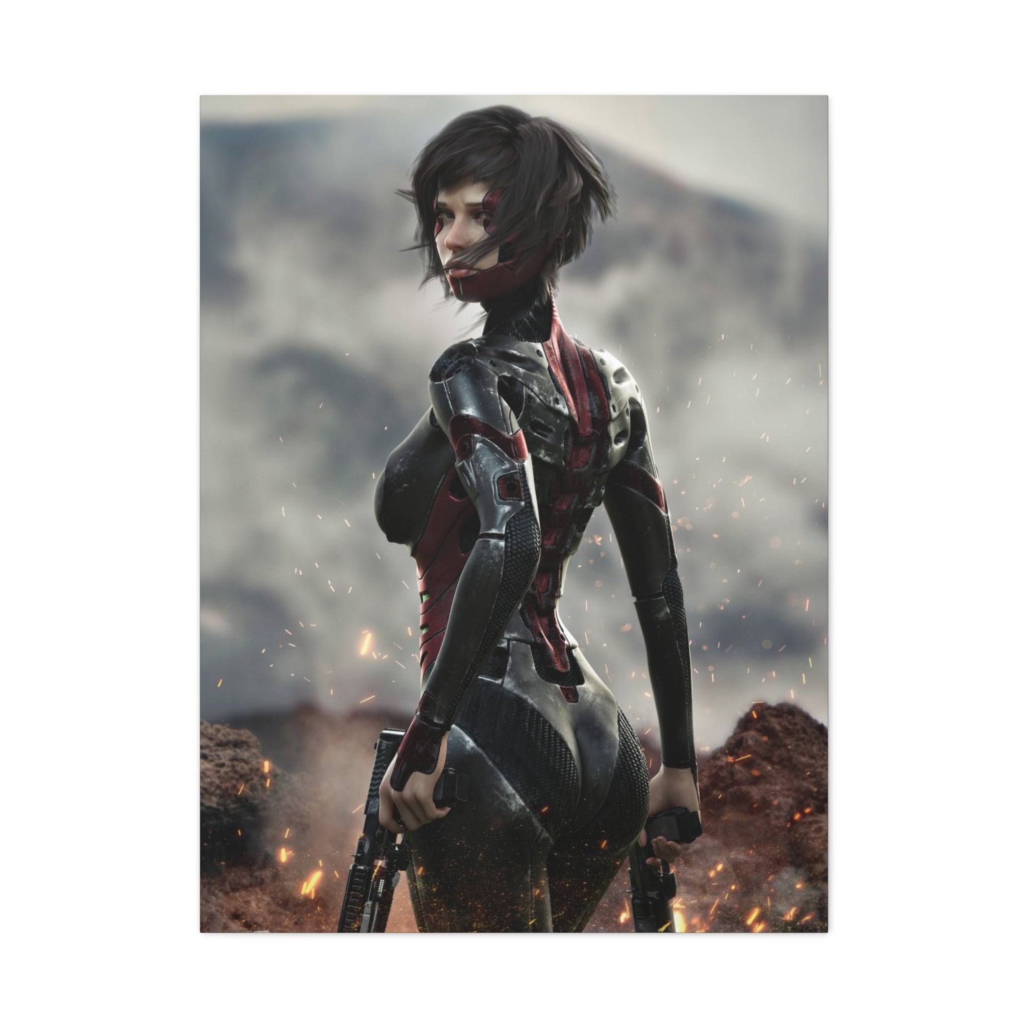 Sci‑Fi Warrior Matte Canvas Print — Futuristic Female Soldier Wall Art- No AI - Human created illustration art