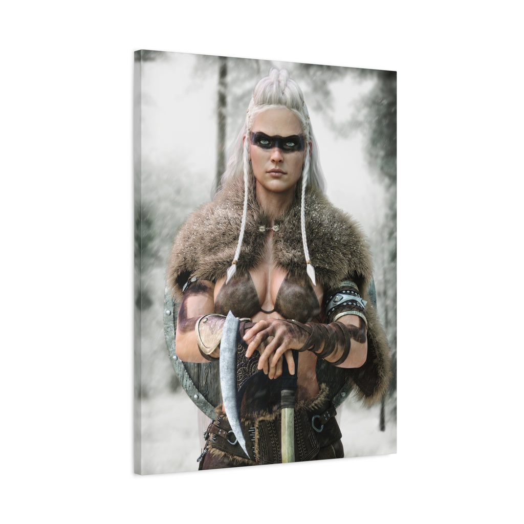 Viking Shieldmaiden Canvas Print — Matte Stretched Wall Art - No AI - Human created illustration art