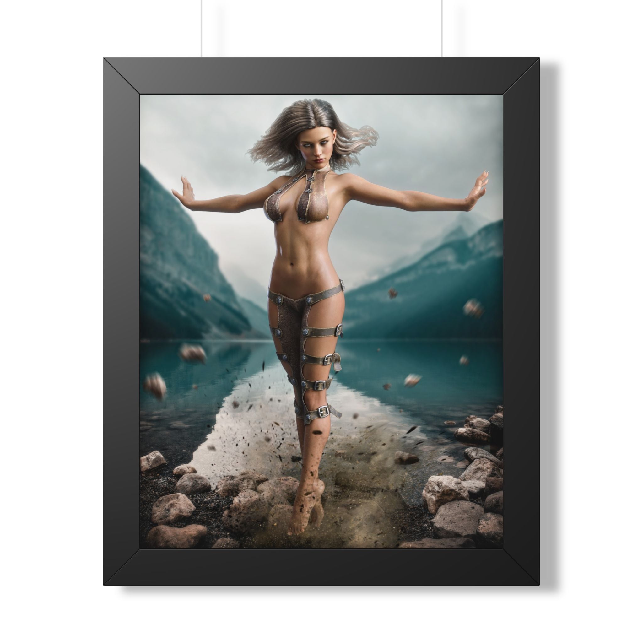Framed Poster — Ethereal Goddess Sorceress Lake Art Print -No AI- Human created illustration art