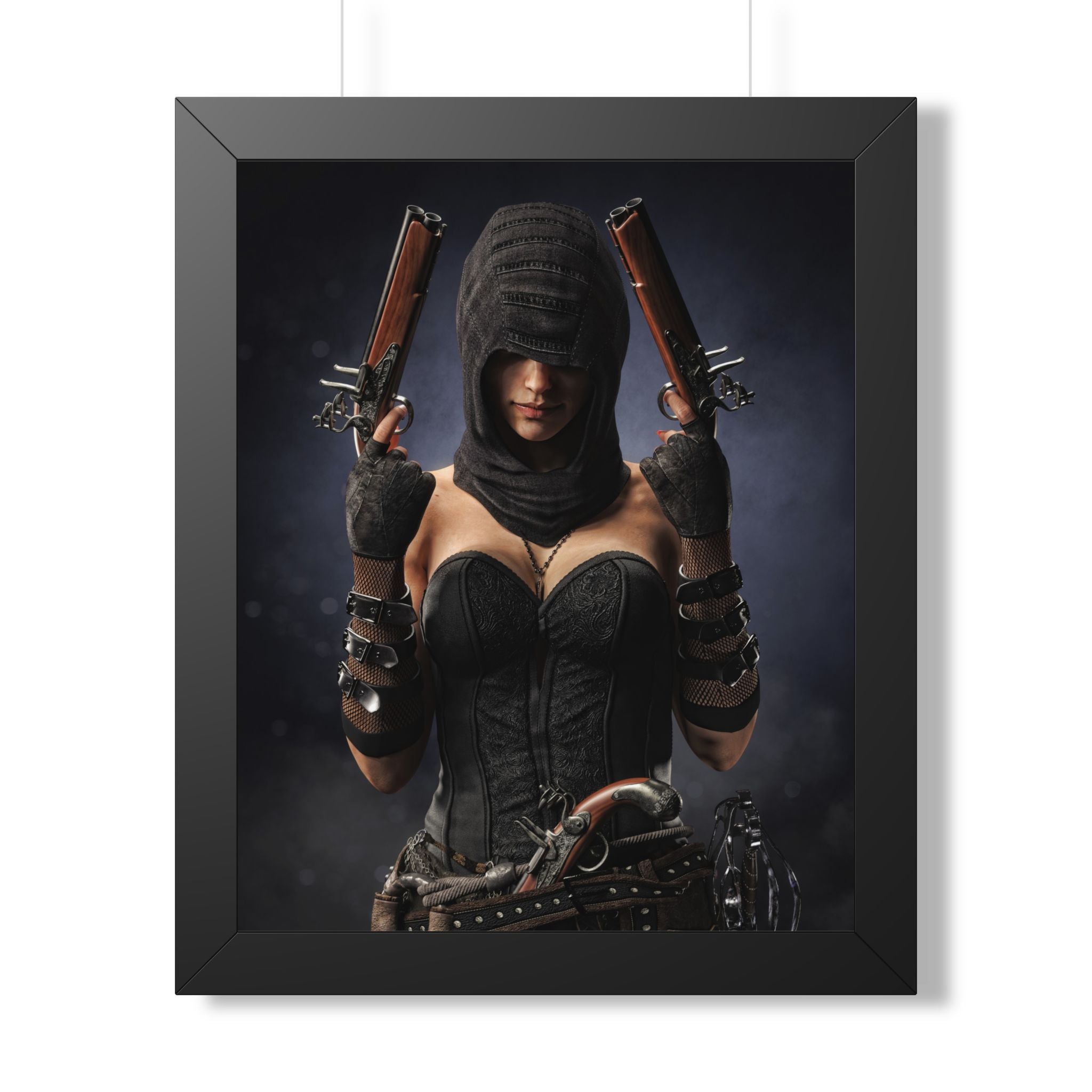 Framed Poster — Dark Rogue Pirate Assassin Art Print (Vertical) - No AI -Human created illustration art