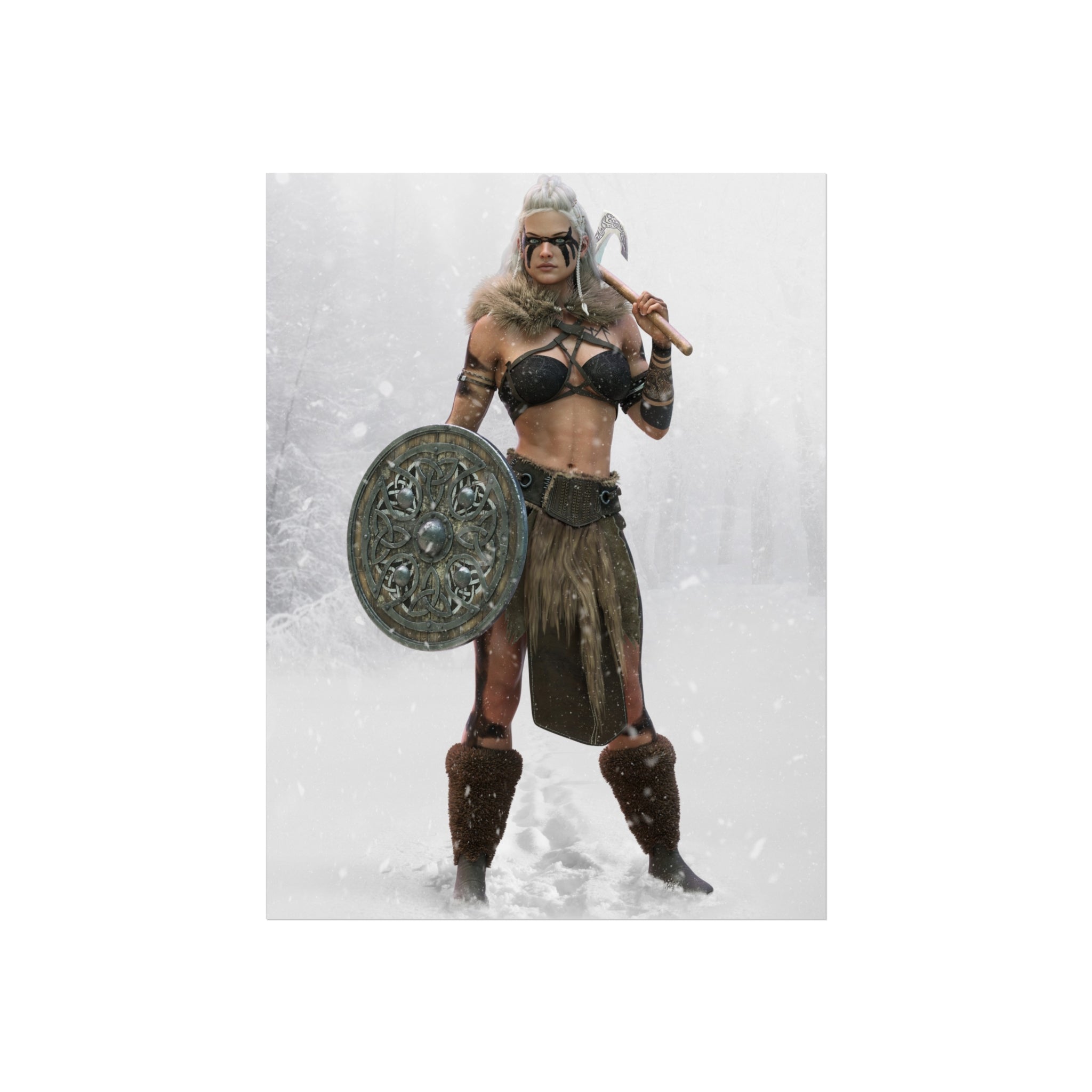 Viking Shieldmaiden Fine Art Poster — Nordic Warrior Wall Art- No Ai - Human created illustration art