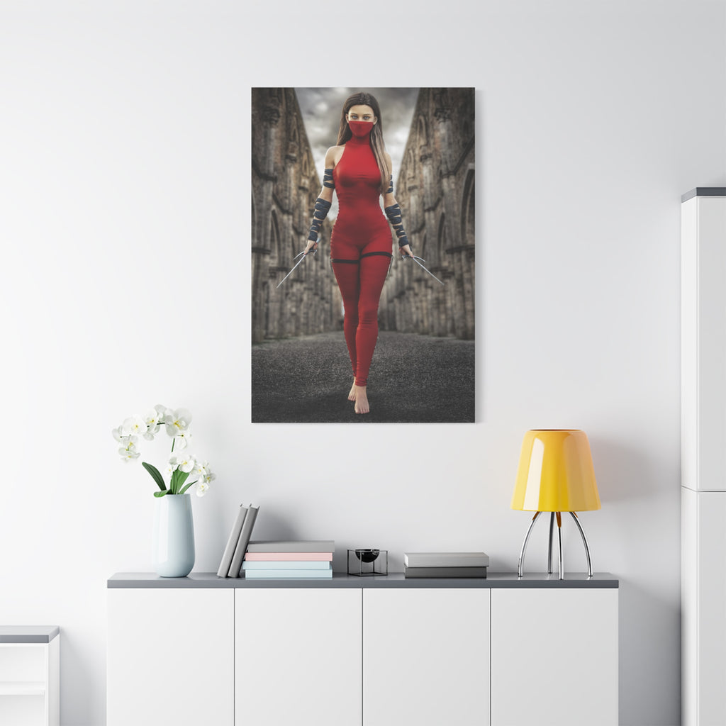 Red Assassin Canvas Wall Art | Fantasy Female Rogue & Ninja Artwork