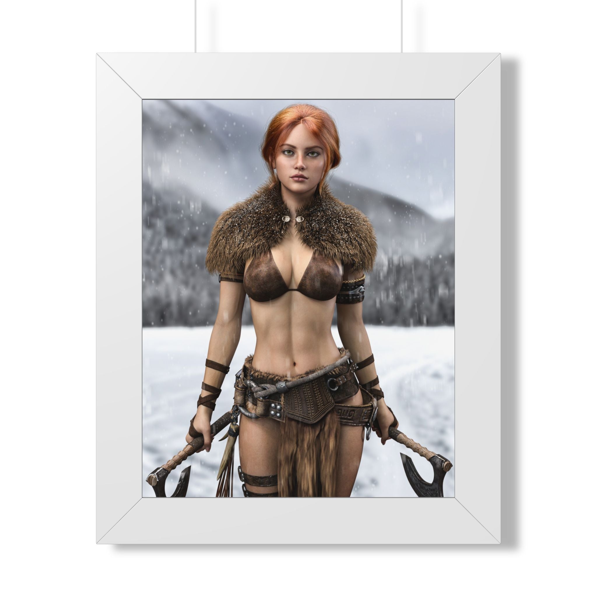 Viking Shieldmaiden Framed Poster — Redhead Warrior Art Print- No AI - Human created illustration art