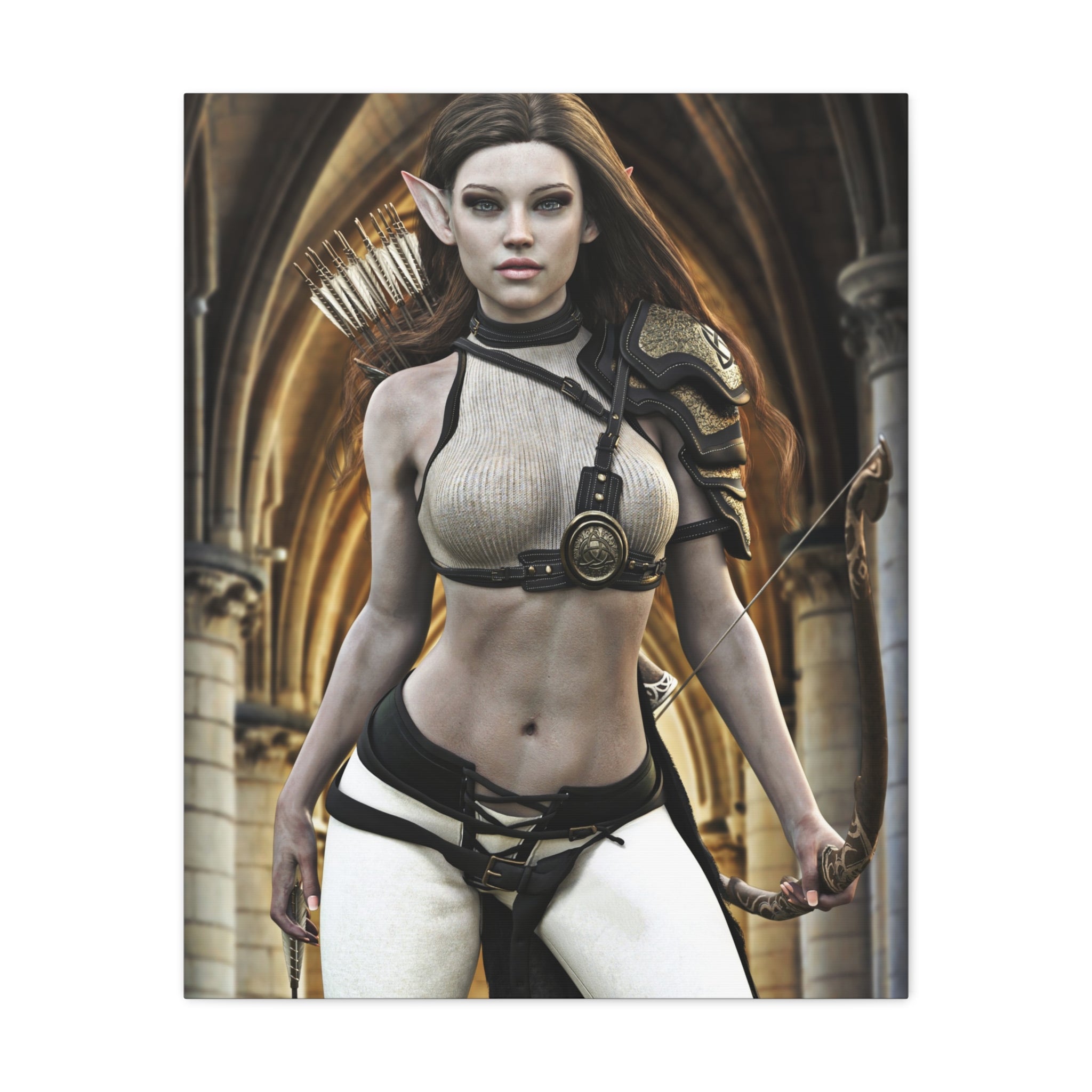 Fantasy Elven Archer Canvas Print – Warrior Elf Wall Art- No AI- Human created illustraion art