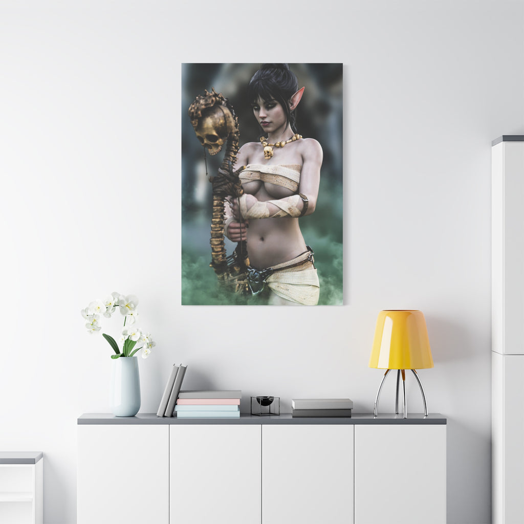 Dark Elf Necromancer Canvas Wall Art | Gothic Fantasy Sorceress Artwork