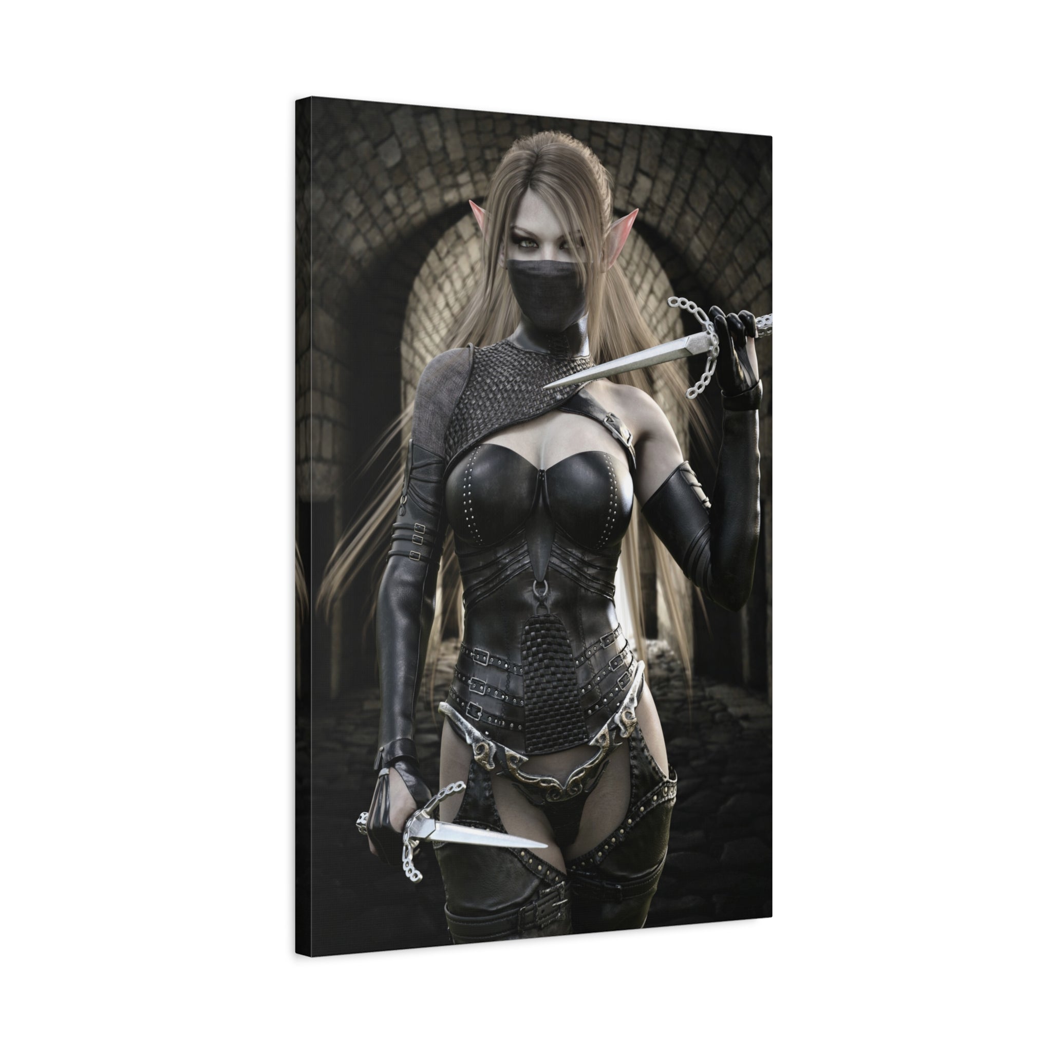 Dark Elf Assassin Canvas Wall Art | Fantasy Rogue Elf Artwork