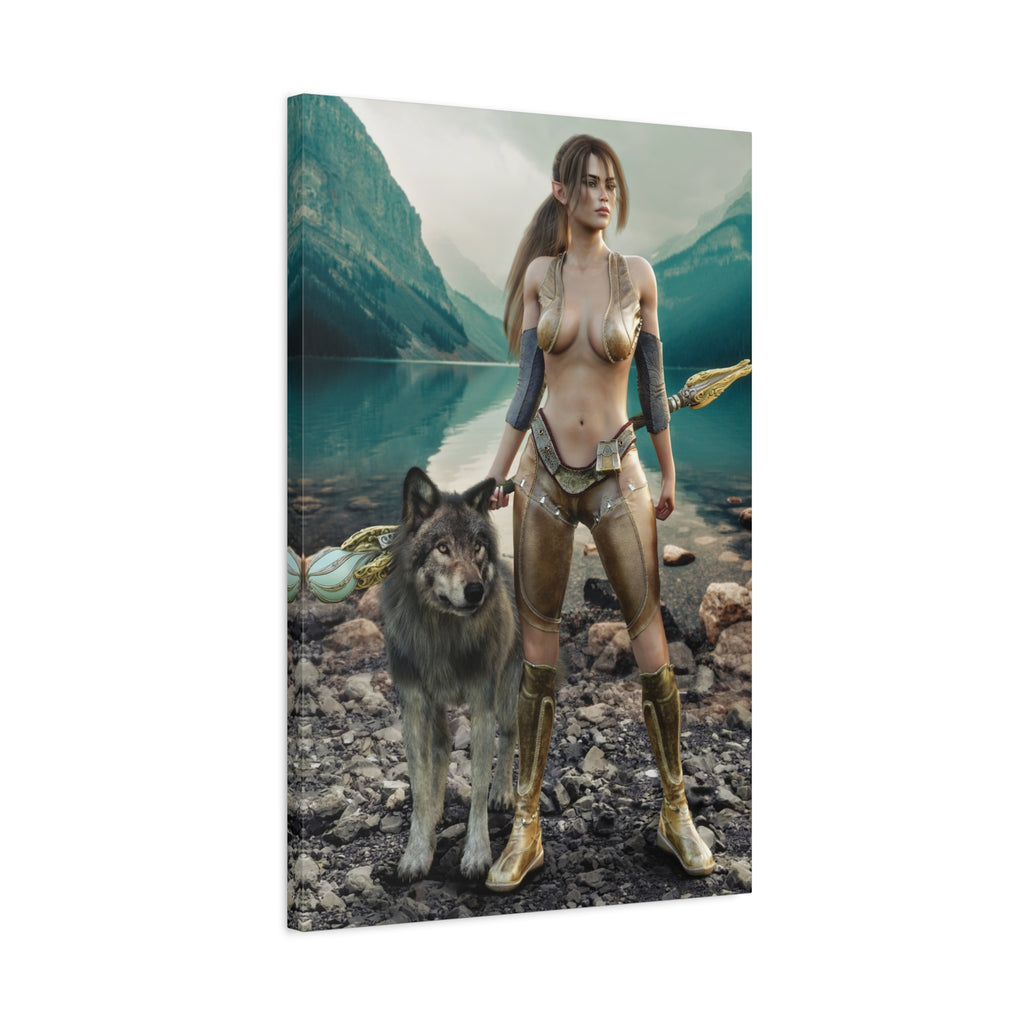 Druid and Wolf Fantasy Canvas Wall Art | Elven Guardian Nature Warrior
