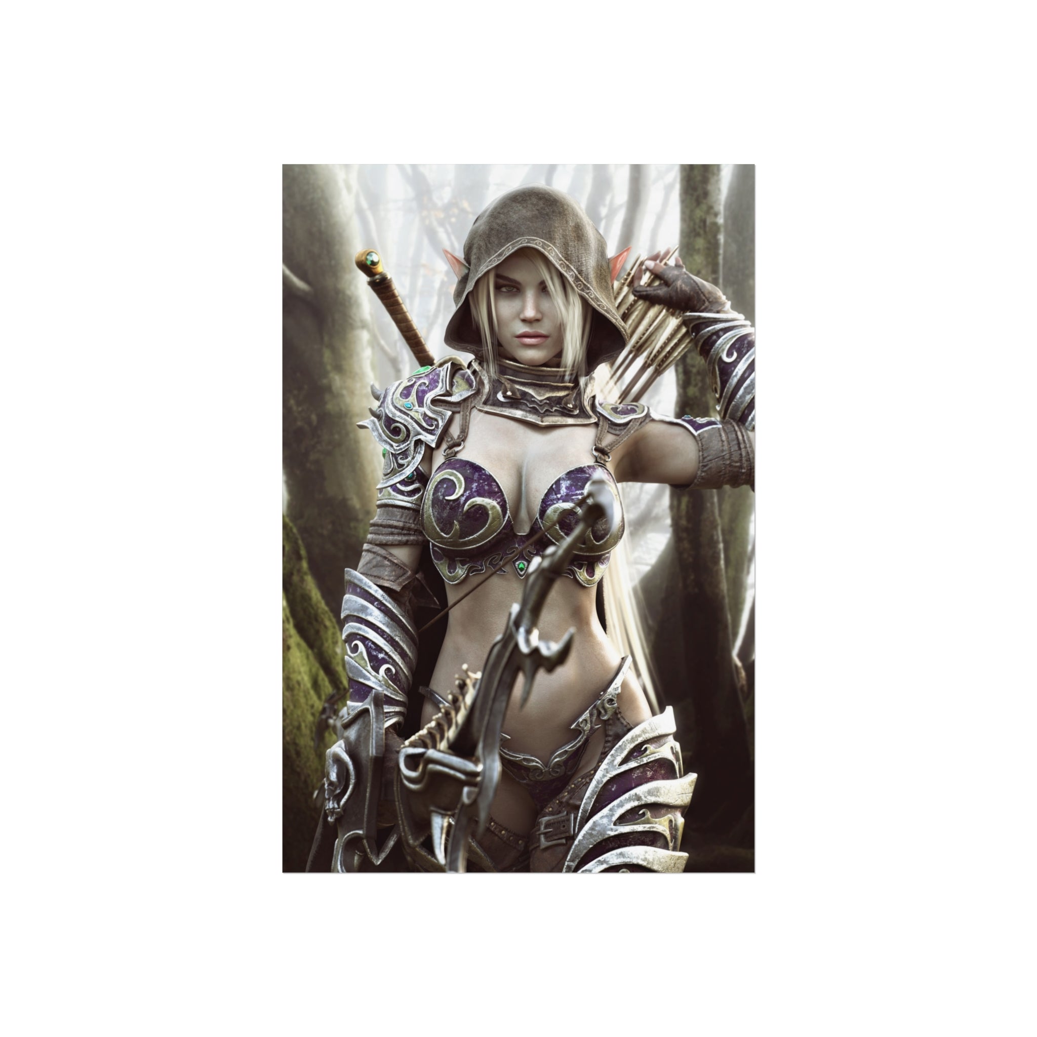 Fantasy Archer Warrior Fine Art Poster — Female Ranger Wall Art for Gamers & RPG Fans - No AI - Human created illustration art