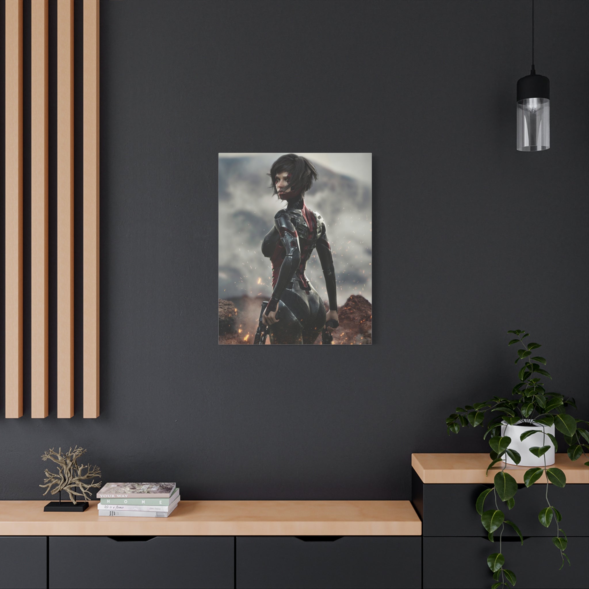 Sci‑Fi Warrior Matte Canvas Print — Futuristic Female Soldier Wall Art- No AI - Human created illustration art