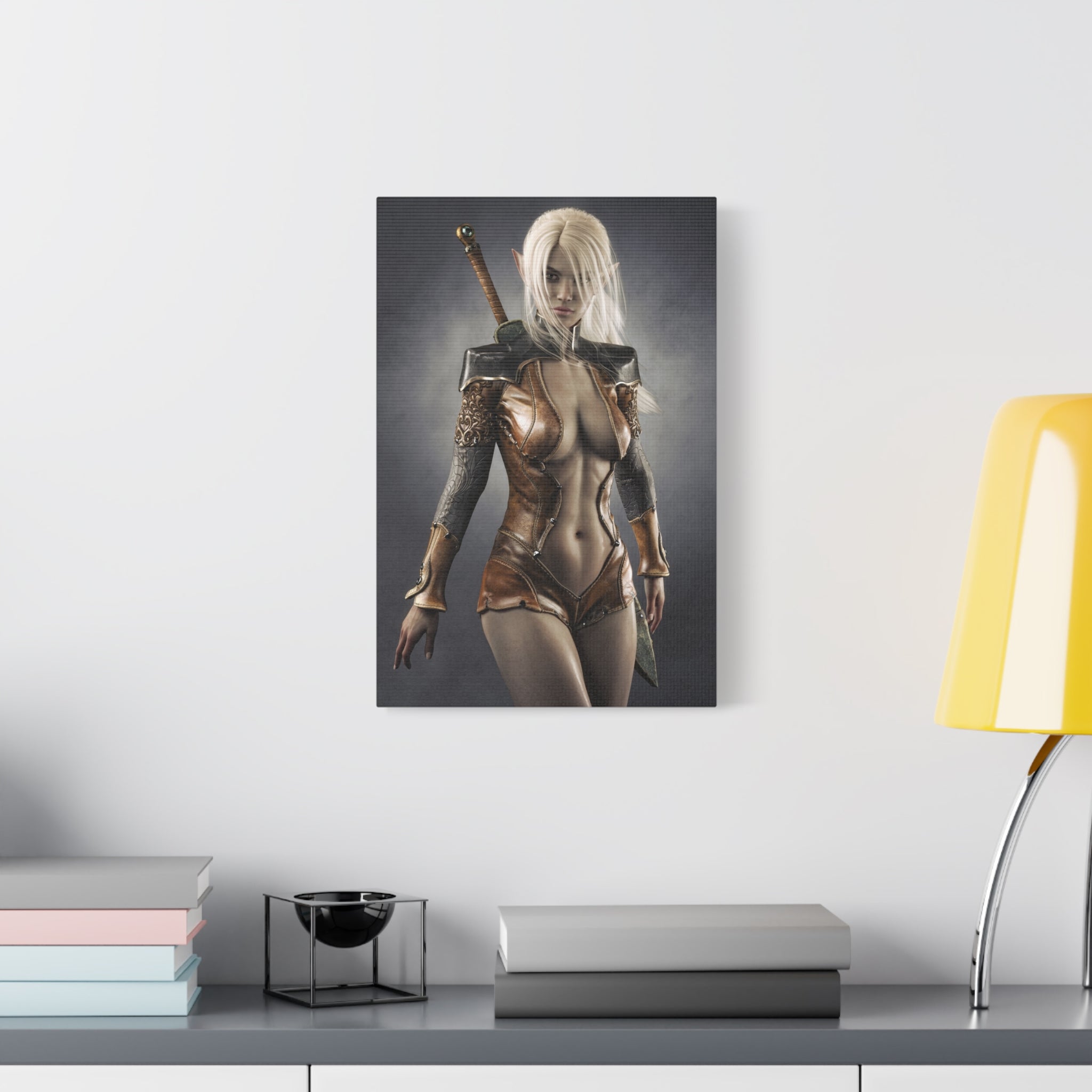 Fantasy Warrior Elf Canvas Print — Sexy Female Swordfighter Matte Stretched Art- No AI- Human created illuration art