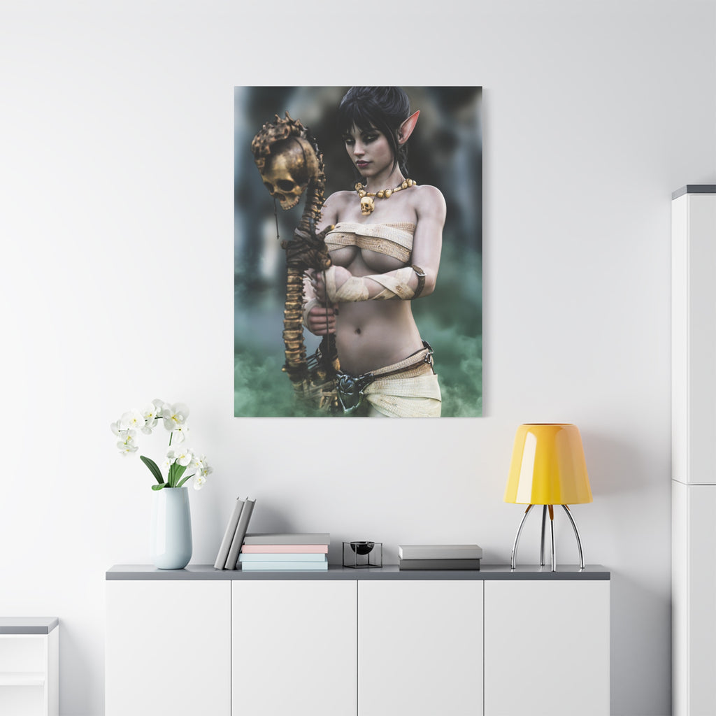 Dark Elf Necromancer Canvas Wall Art | Gothic Fantasy Sorceress Artwork