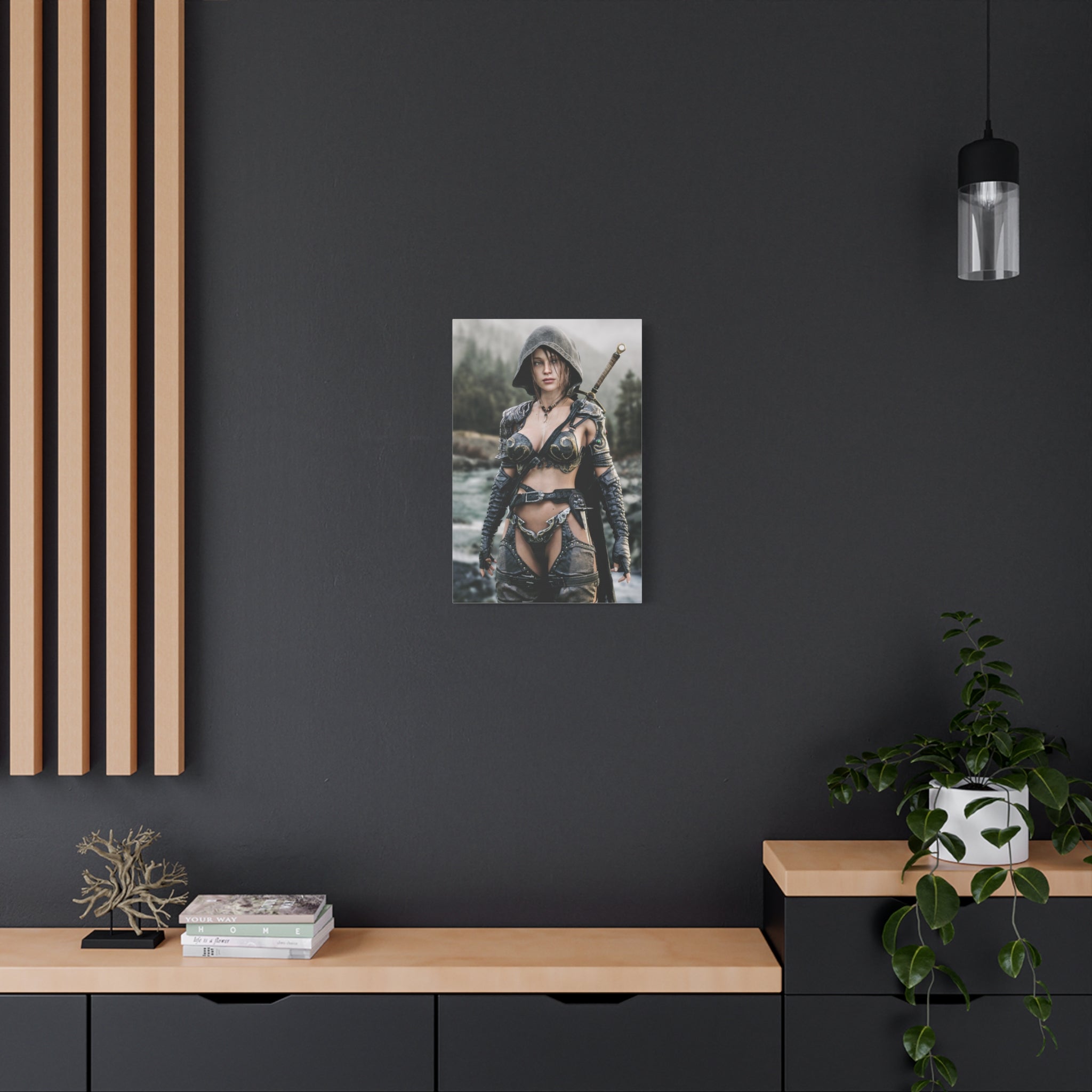 Female Warrior Ranger Fantasy Canvas Print - Matte Stretched Wall Art - No AI - Human created illustration art