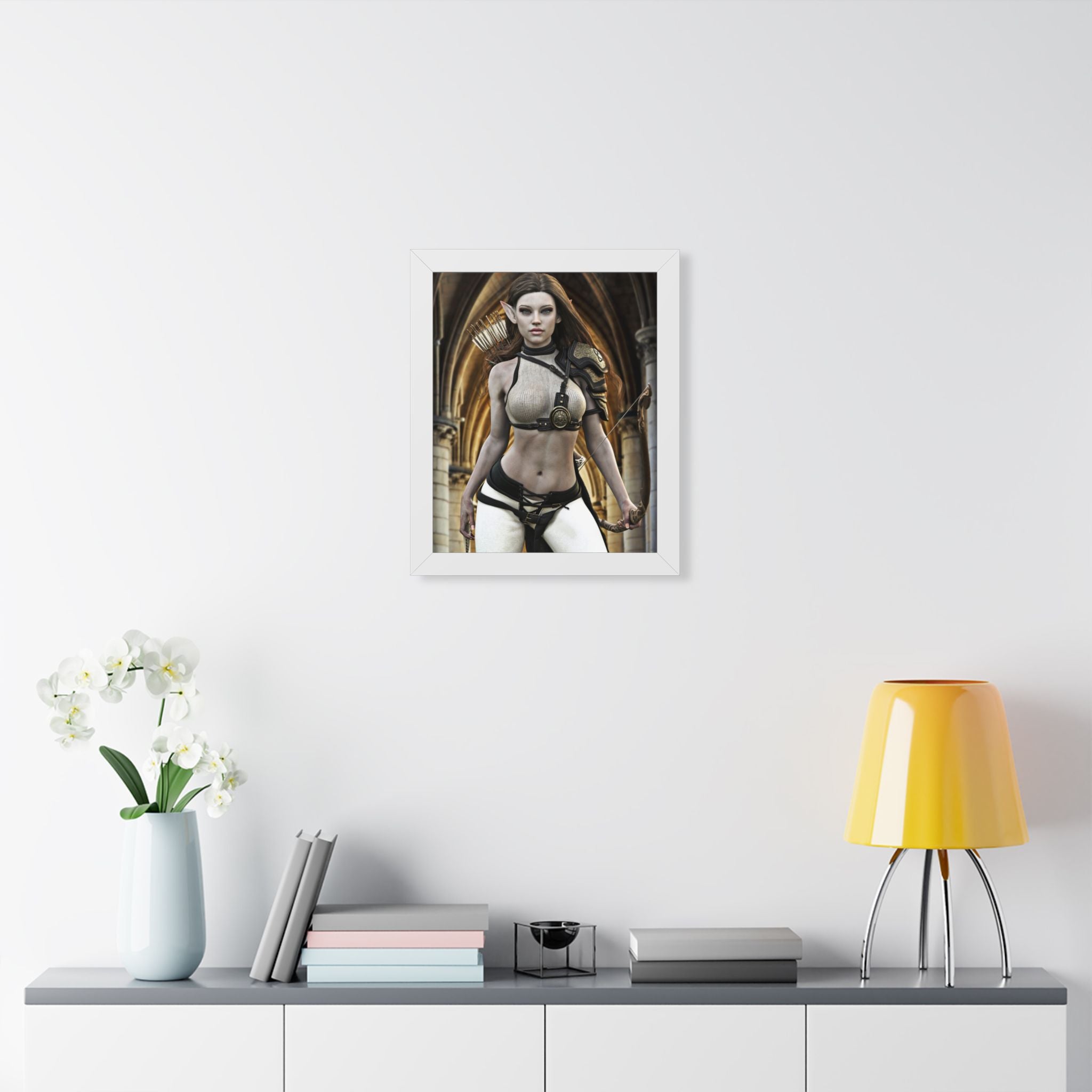 Fantasy Archer Woman Framed Poster — Elven Warrior Vertical Wall Art- No AI - Human created illustration art