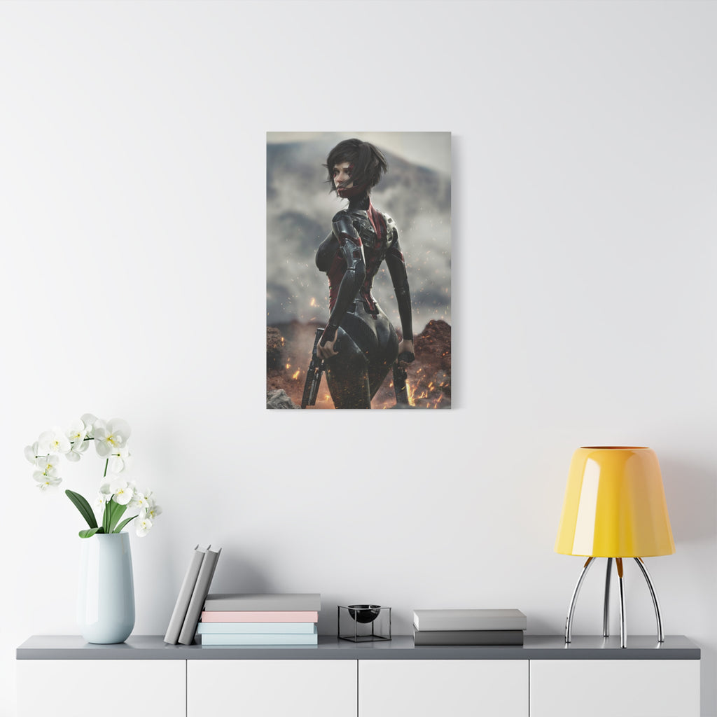 Sci‑Fi Warrior Matte Canvas Print — Futuristic Female Soldier Wall Art- No AI - Human created illustration art