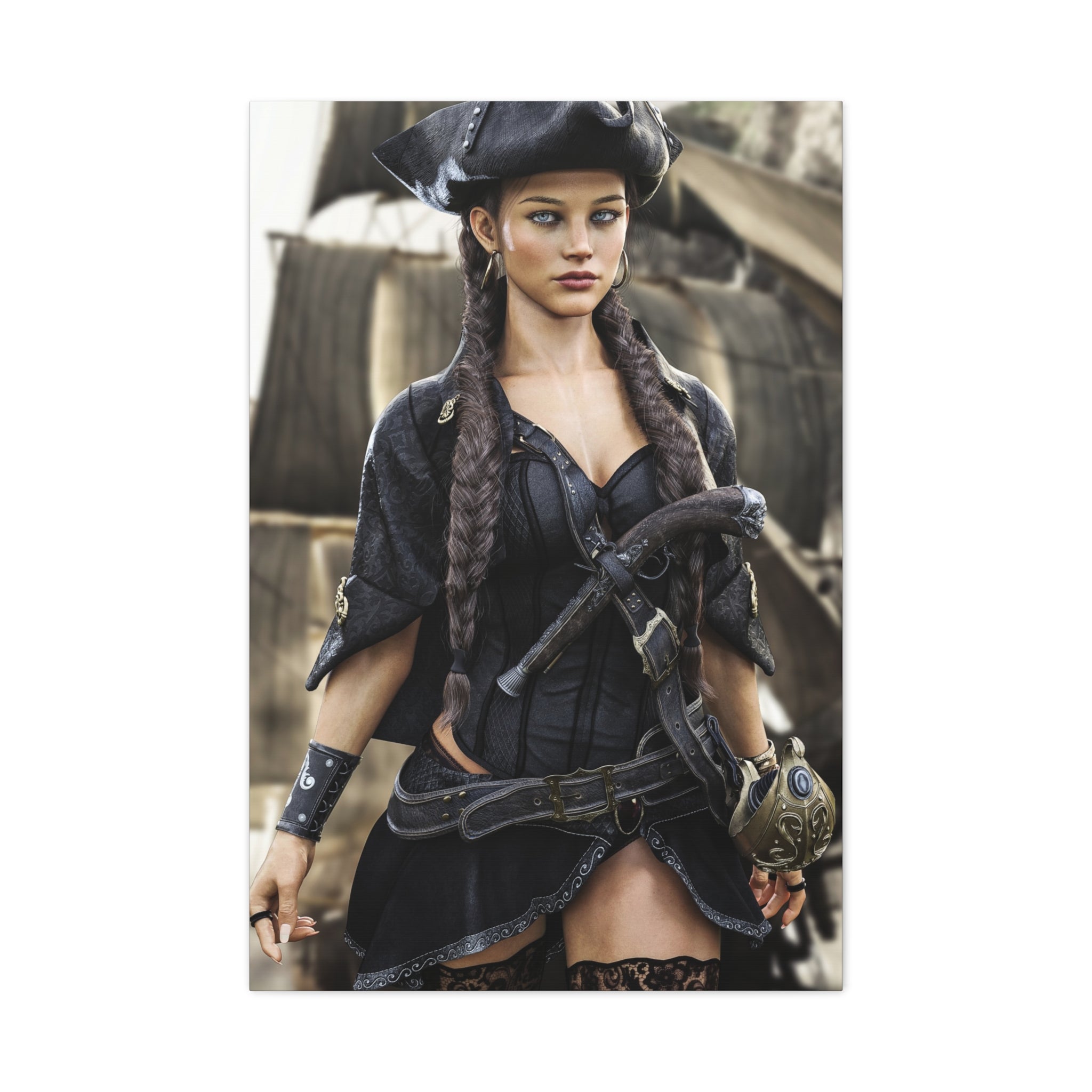 Pirate Captain Woman Matte Canvas Print — Stretched Wall Art - No AI - Human created illustration art