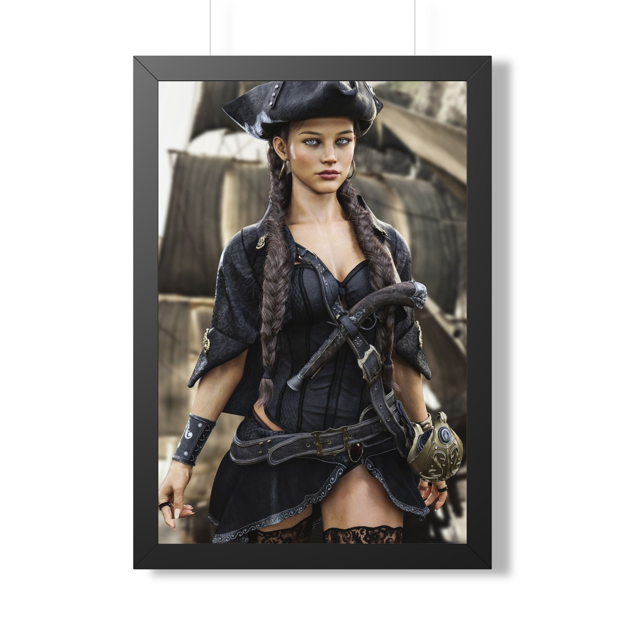 Pirate Captain Portrait Framed Poster — Sexy Pirate Wall Art - No AI - Human created illustration art