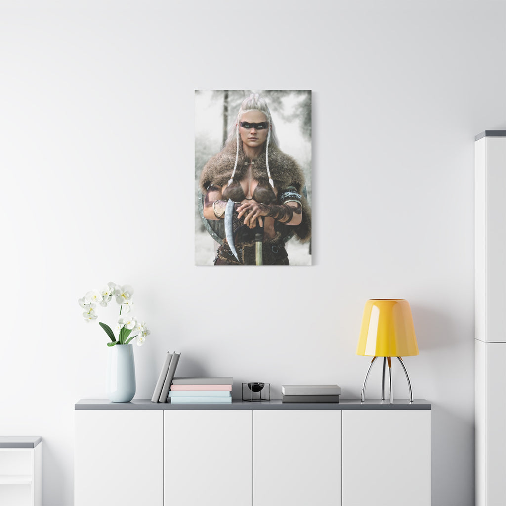 Viking Shieldmaiden Canvas Print — Matte Stretched Wall Art - No AI - Human created illustration art