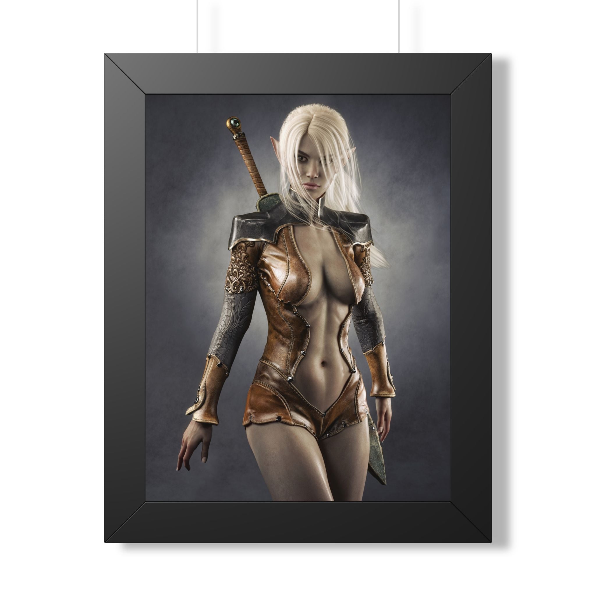 Framed Poster — Fantasy Warrior Woman Art Print (Vertical) - No AI - Human created illustration art