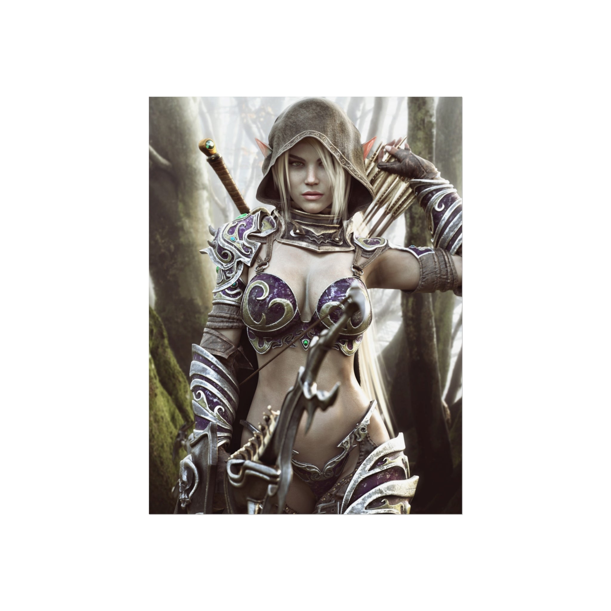 Fantasy Archer Warrior Fine Art Poster — Female Ranger Wall Art for Gamers & RPG Fans - No AI - Human created illustration art