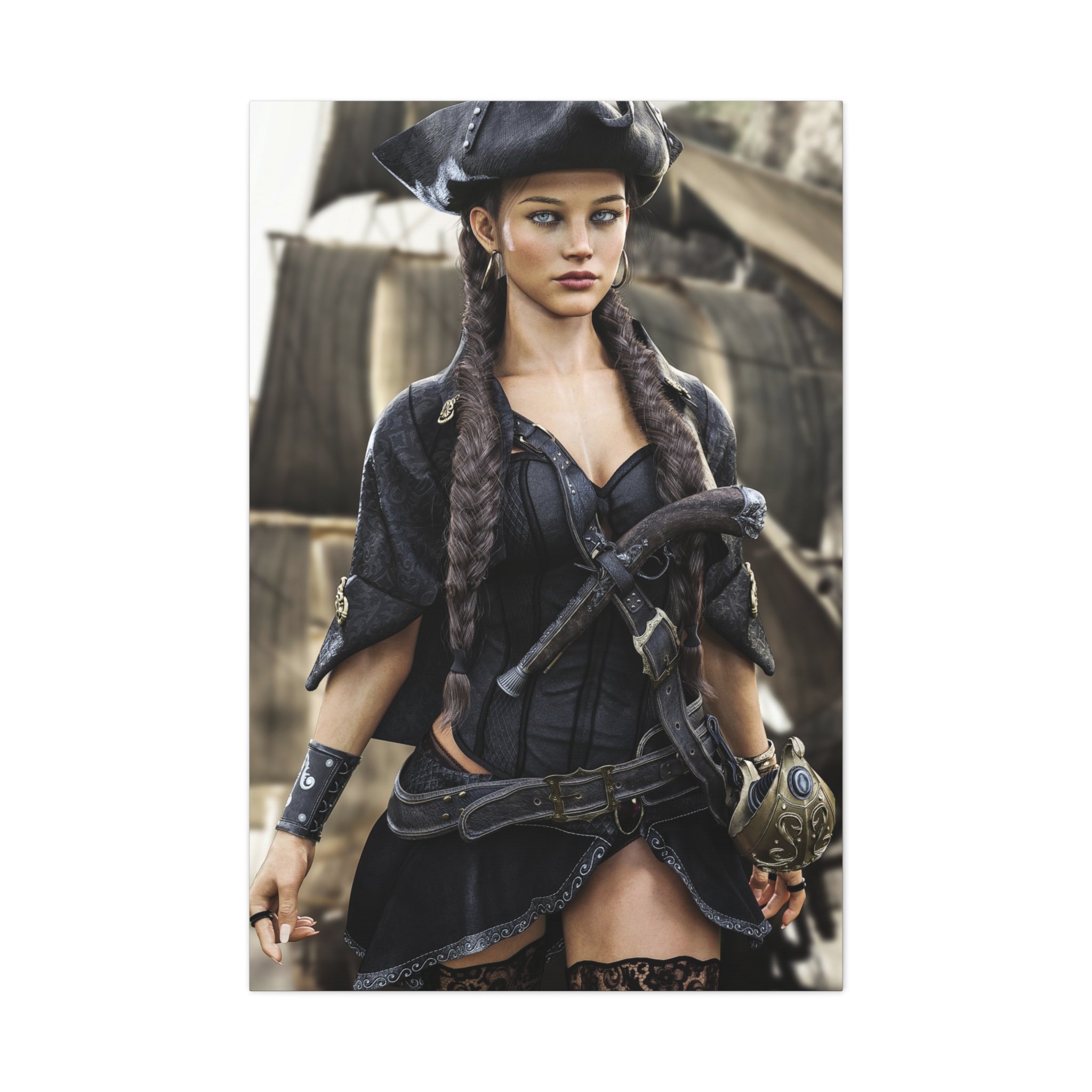 Pirate Captain Woman Matte Canvas Print — Stretched Wall Art - No AI - Human created illustration art