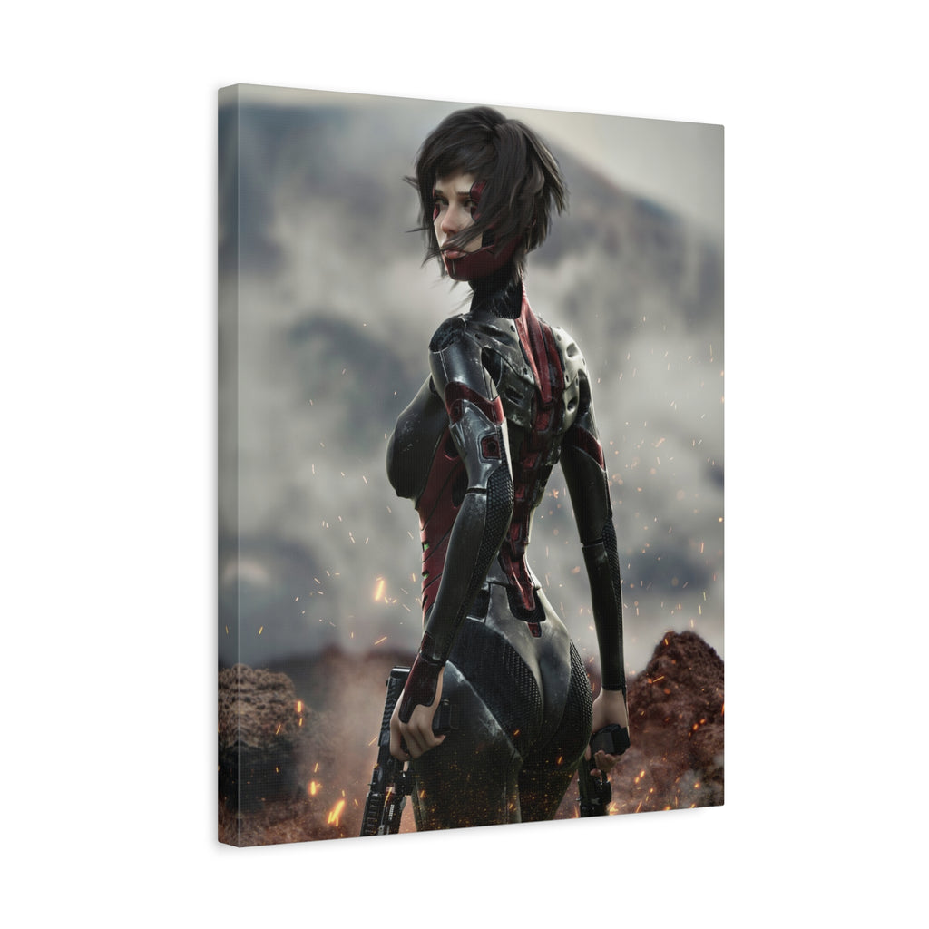 Sci‑Fi Warrior Matte Canvas Print — Futuristic Female Soldier Wall Art- No AI - Human created illustration art