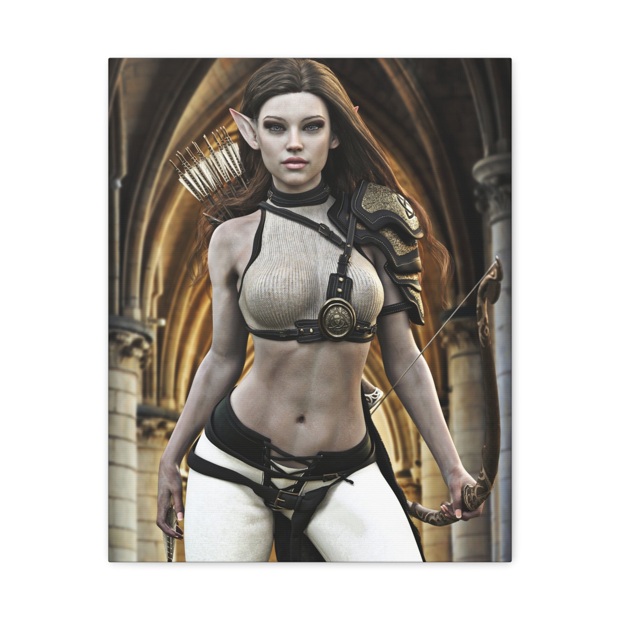 Fantasy Elven Archer Canvas Print – Warrior Elf Wall Art- No AI- Human created illustraion art