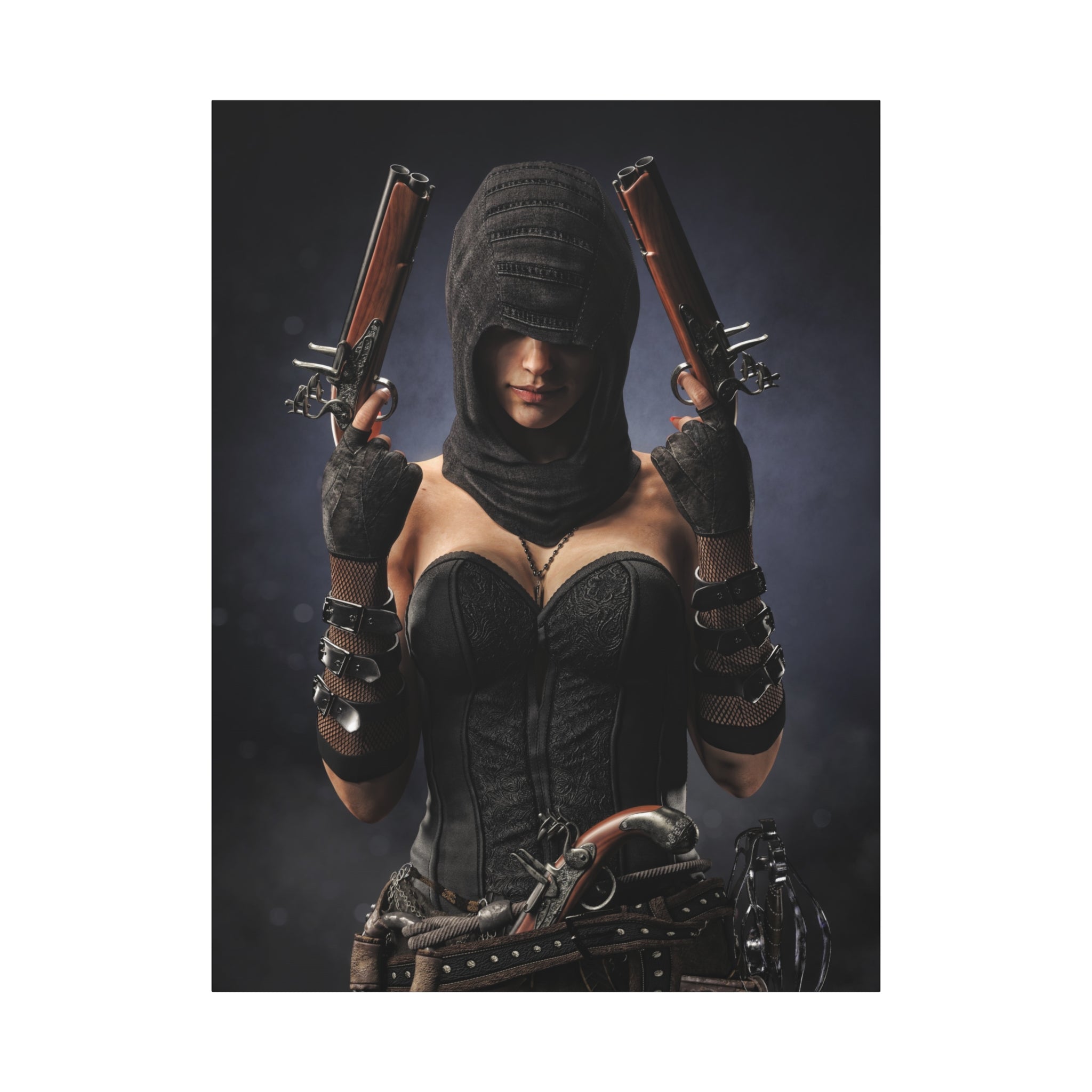 Pirate Assassin Matte Canvas Print — Hooded Female  Wall Art- No Ai- Human created illustration art