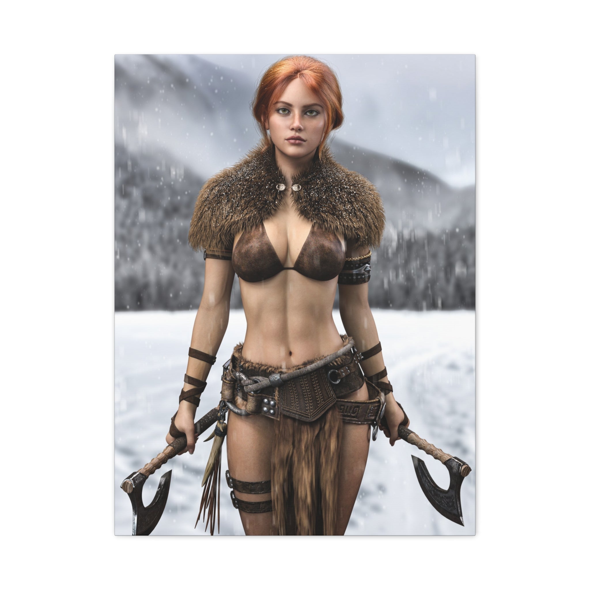 Viking Shieldmaiden Canvas Print — Matte Stretched Wall Art- No AI - Human created illustration art