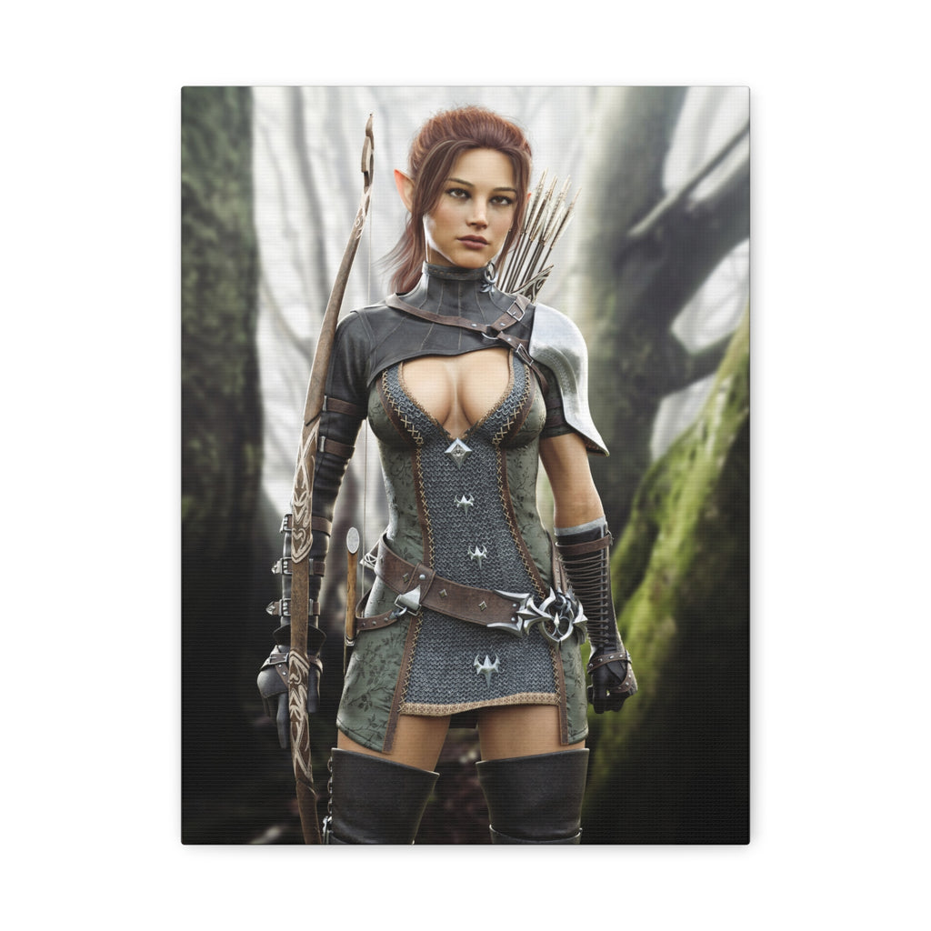 Fantasy Wood Elf Archer Warrior Canvas Print — Matte Stretched Wall Art - No Ai - human created illustration art