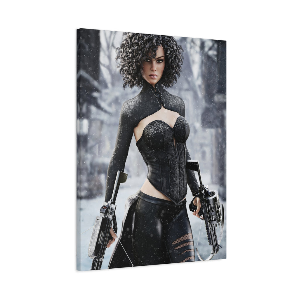 Matte Stretched Canvas - Dark Female huntress Warrior Art - No AI - Human generated illustration art