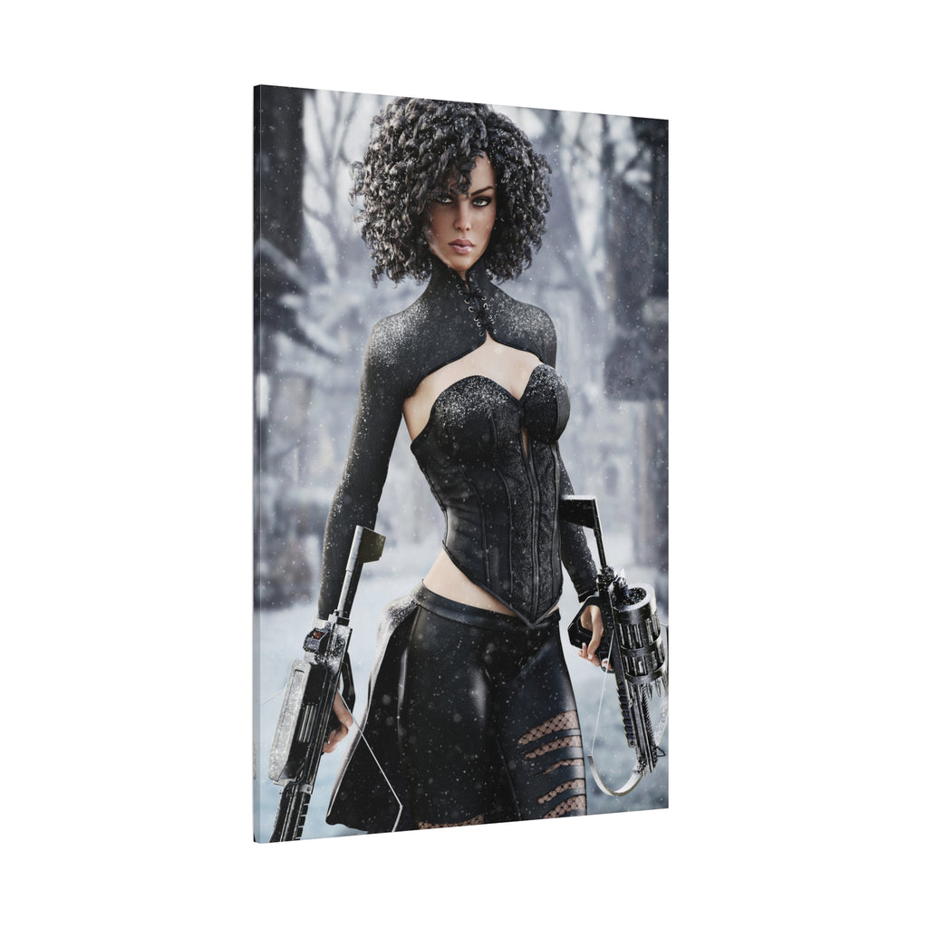 Matte Stretched Canvas - Dark Female huntress Warrior Art - No AI - Human generated illustration art