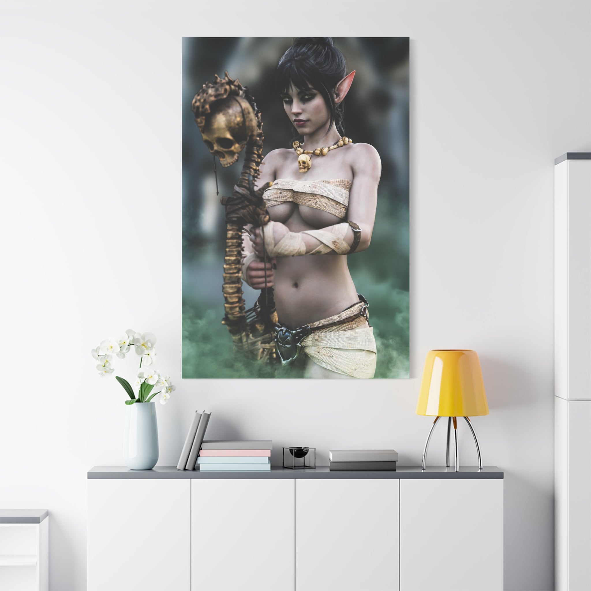Dark Elf Necromancer Canvas Wall Art | Gothic Fantasy Sorceress Artwork