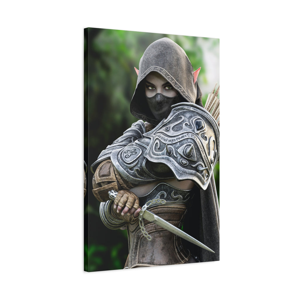 Elven Dark Elf Ranger Canvas Print — Fantasy Drow Archer Matte Stretched Wall Art