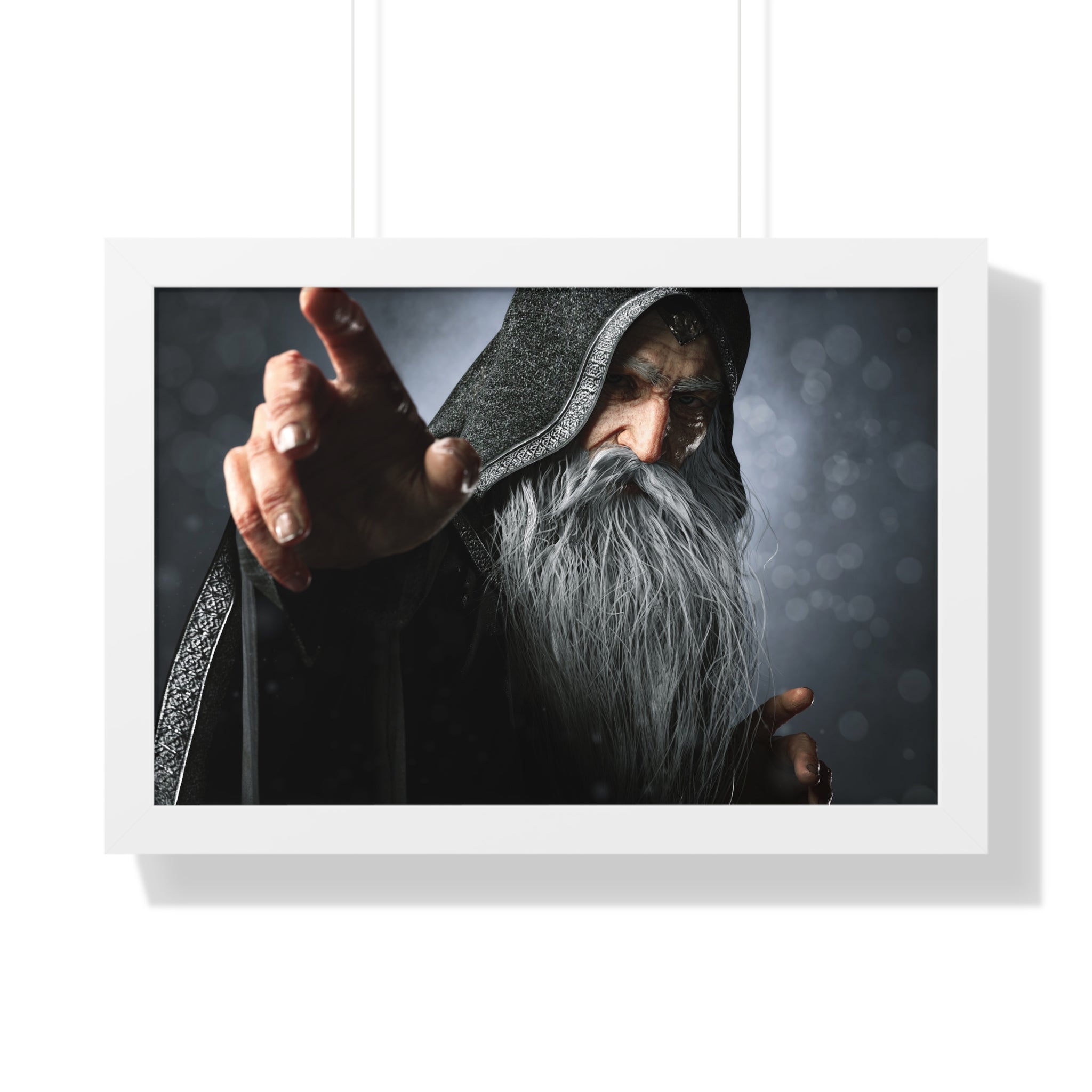 Framed Poster — Mystical Hooded Wizard Art Print - No AI - Human created illustration art