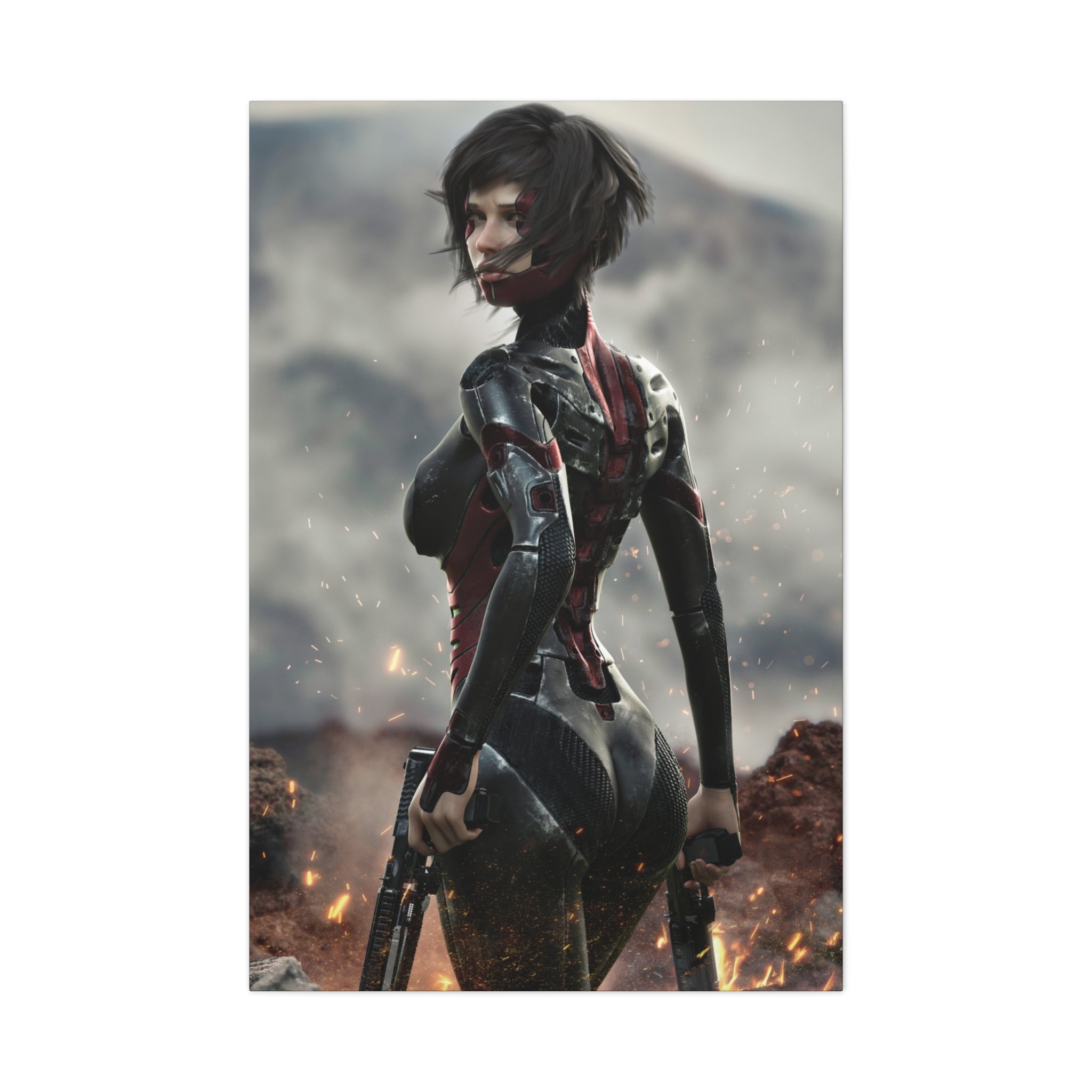 Sci‑Fi Warrior Matte Canvas Print — Futuristic Female Soldier Wall Art- No AI - Human created illustration art