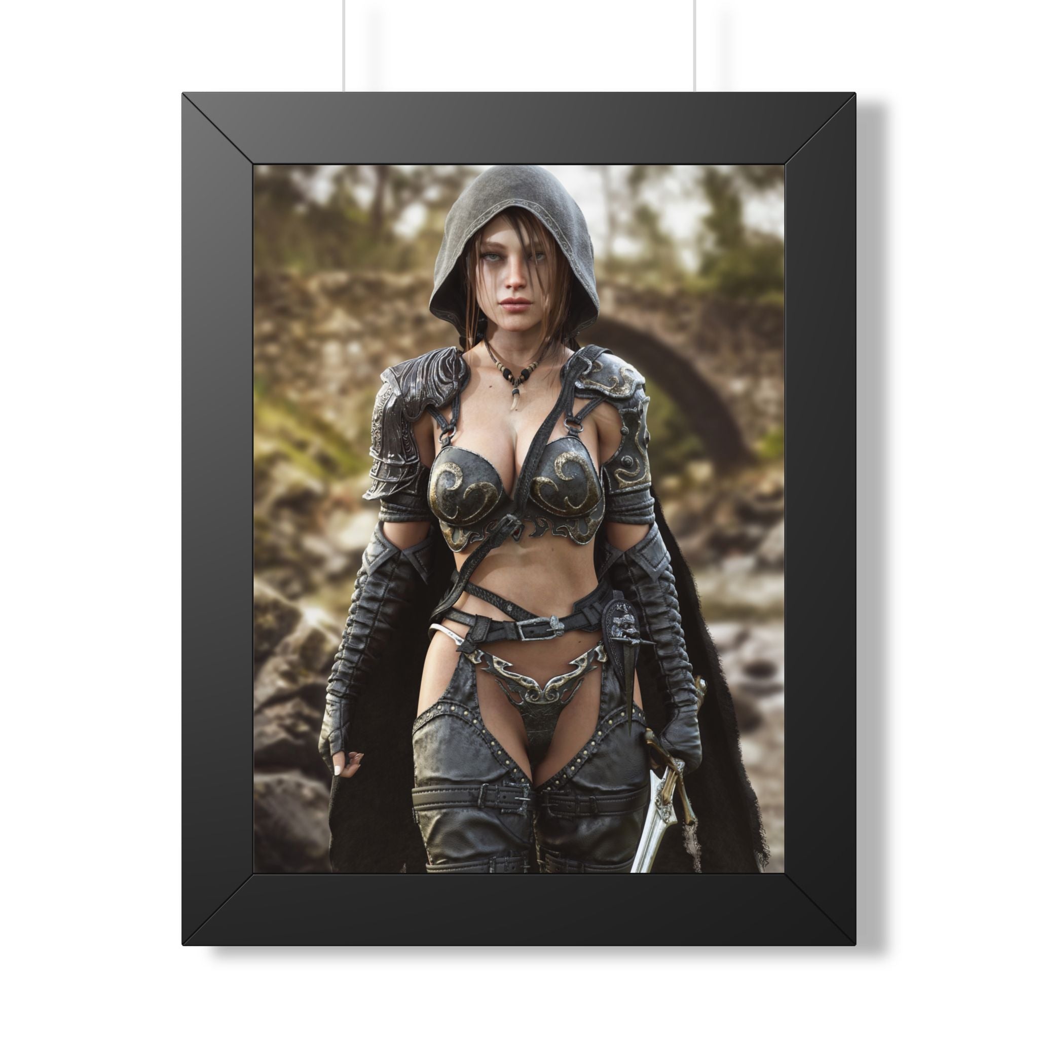 Framed Poster — Fantasy Warrior Woman Ranger Art Print (Vertical) - No AI- Human created illustration art
