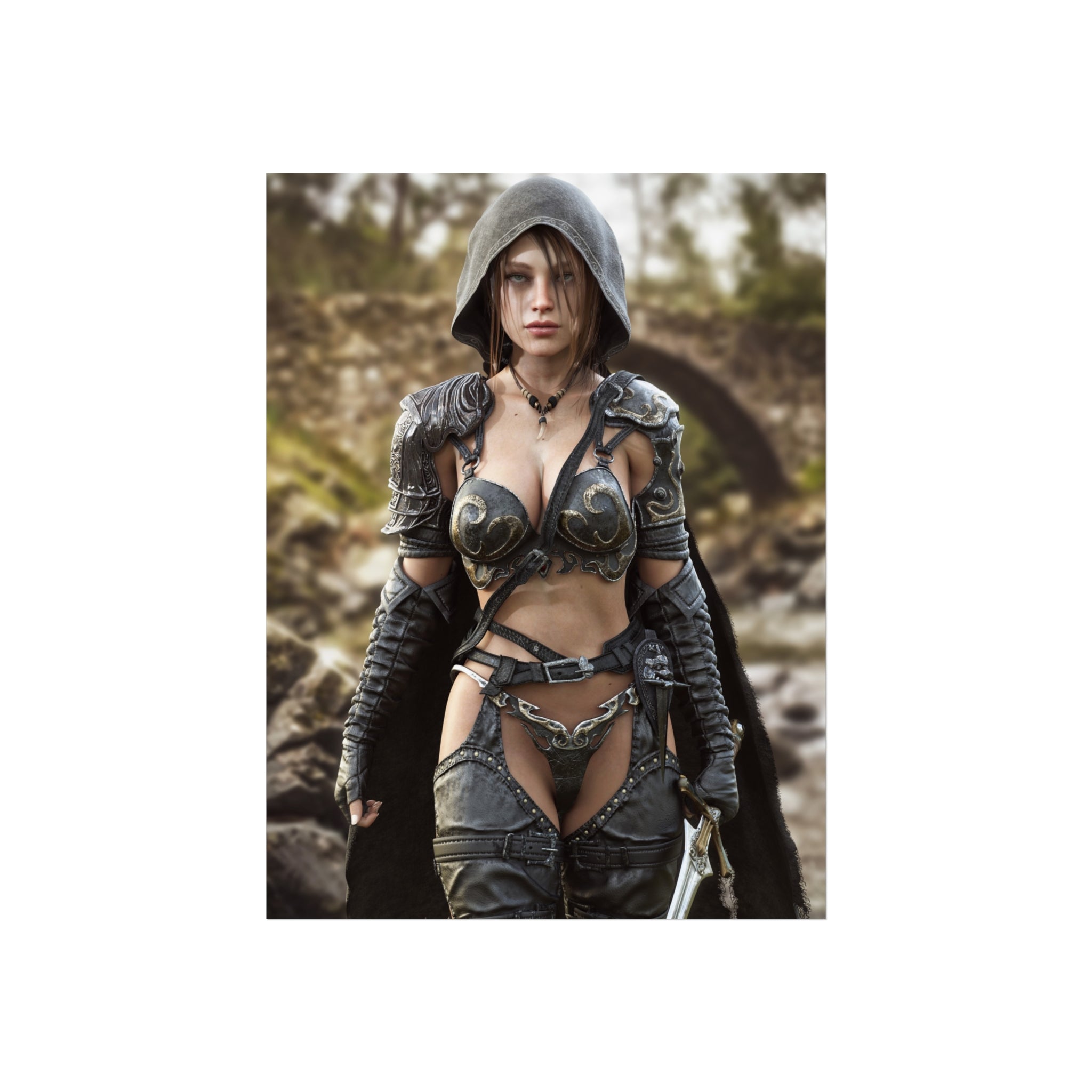 Fantasy Female Ranger Wall Art | Epic Hooded Warrior Fine Art Print - No Ai - Human created illustration art