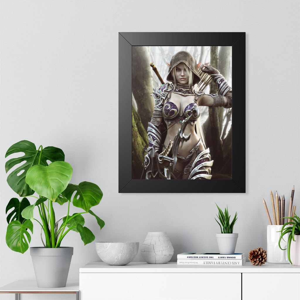 Fantasy Archer Framed Poster — Female Ranger Wall Art - No AI - Human created illustration