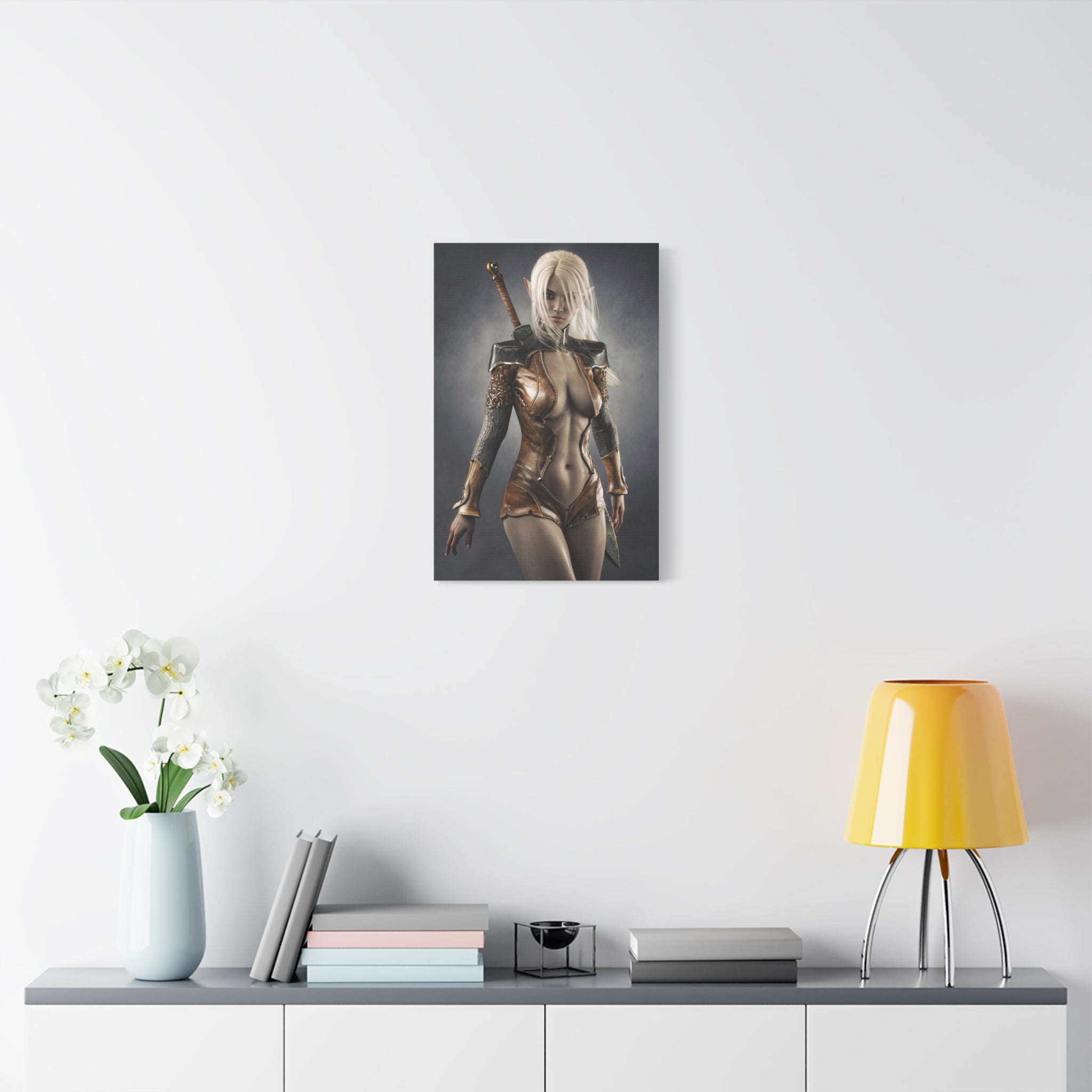 Fantasy Warrior Elf Canvas Print — Sexy Female Swordfighter Matte Stretched Art- No AI- Human created illuration art