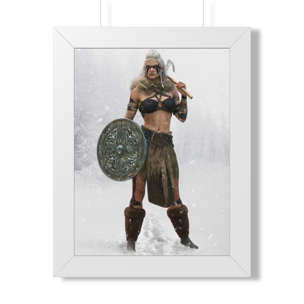 Valkyrie Warrior Framed Poster — Nordic Shieldmaiden Art Print- No AI- Human created illustration art