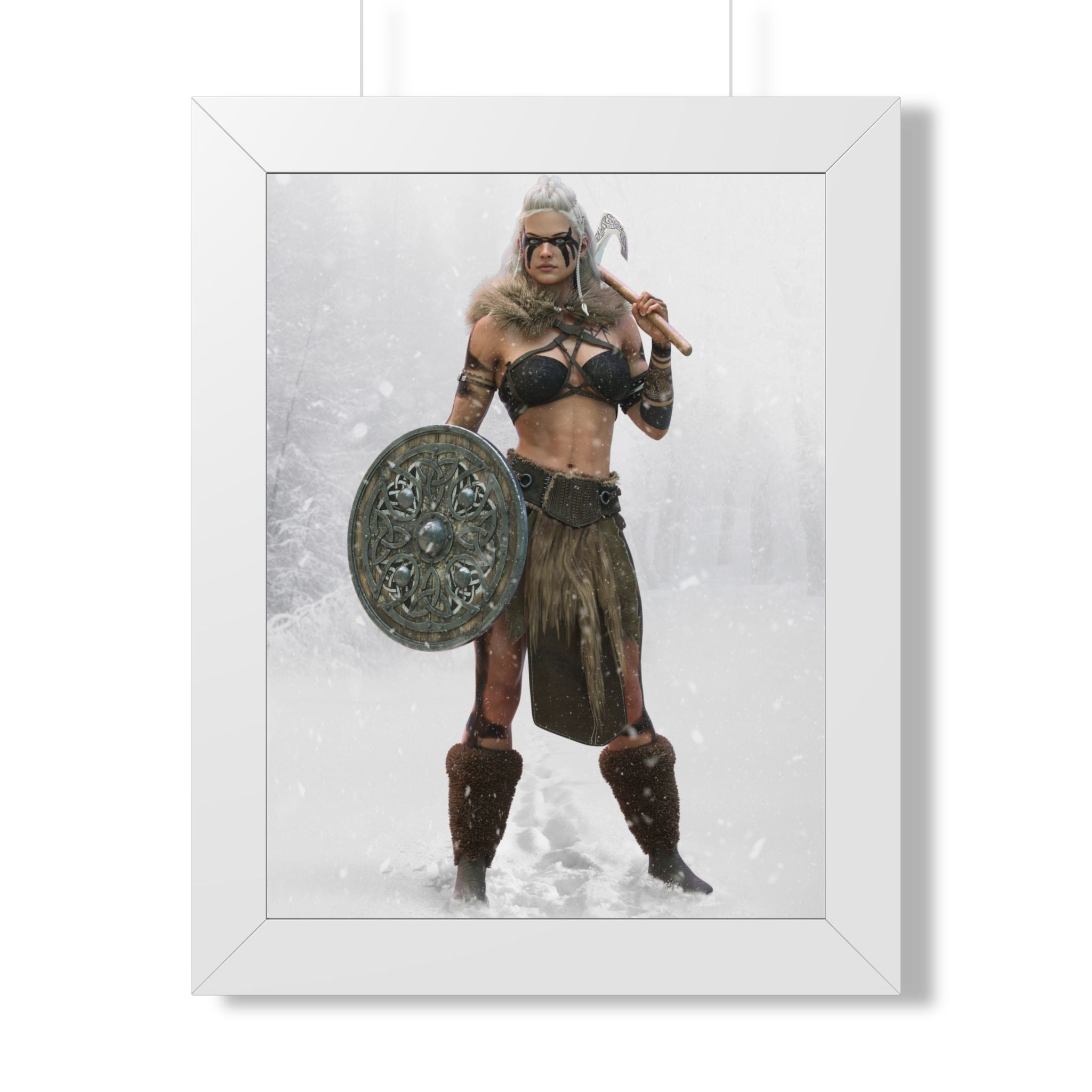 Valkyrie Warrior Framed Poster — Nordic Shieldmaiden Art Print- No AI- Human created illustration art