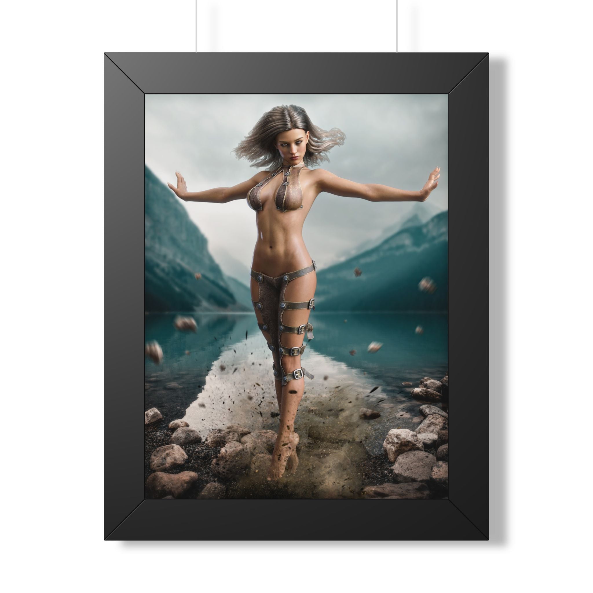 Framed Poster — Ethereal Goddess Sorceress Lake Art Print -No AI- Human created illustration art