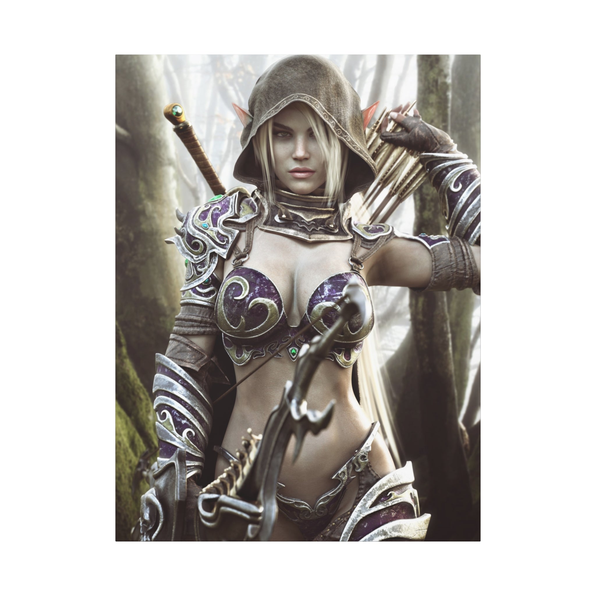 Fantasy Archer Warrior Canvas Print — Matte Stretched Wall Art- No AI- Human created illustration art