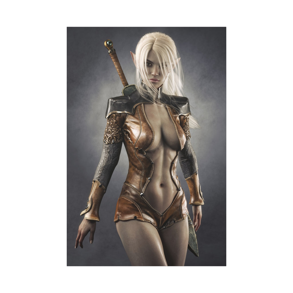 Fantasy Warrior Elf Canvas Print — Sexy Female Swordfighter Matte Stretched Art- No AI- Human created illuration art