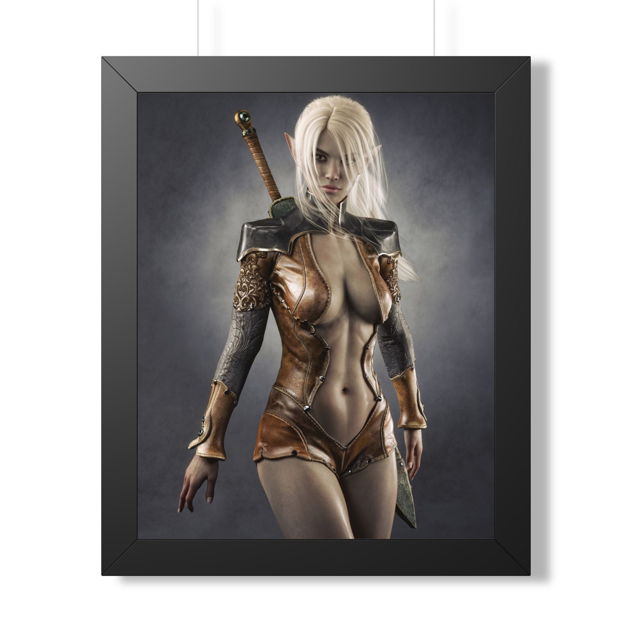 Framed Poster — Fantasy Warrior Woman Art Print (Vertical) - No AI - Human created illustration art